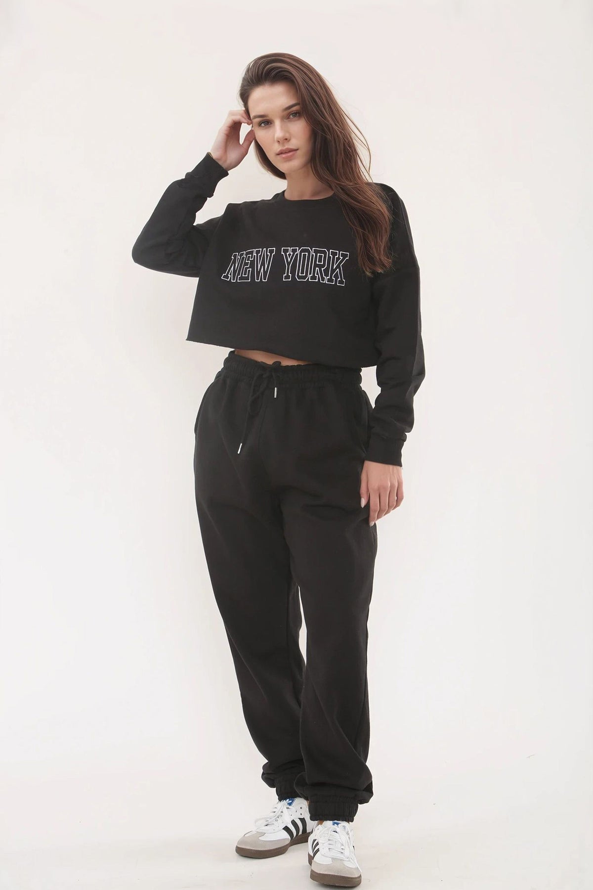 Embroidered “New York” Cropped Sweatshirt & Jogger Co-Ord Set (Pack of 3)
