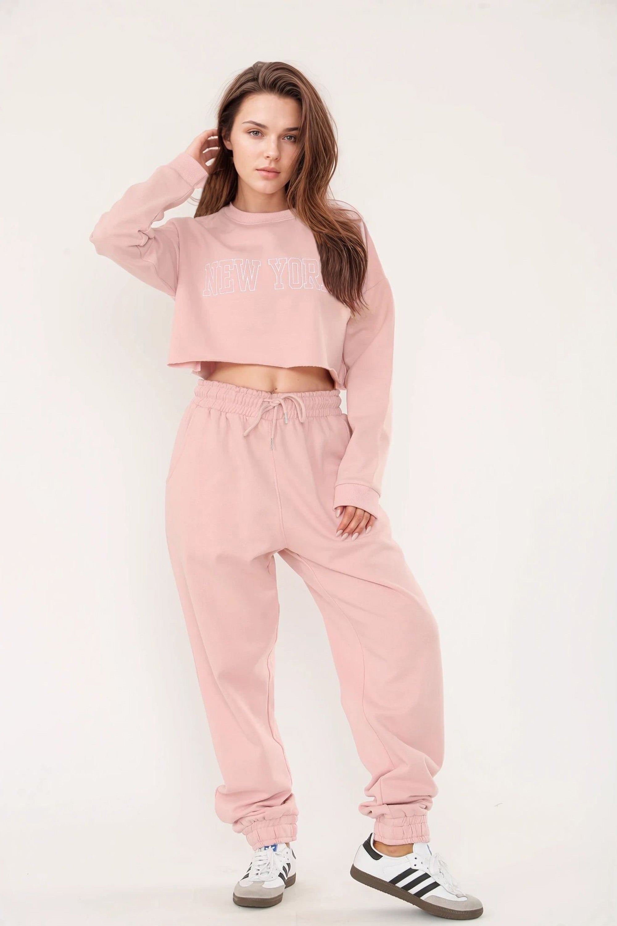 Embroidered “New York” Cropped Sweatshirt & Jogger Co-Ord Set (Pack of 3)