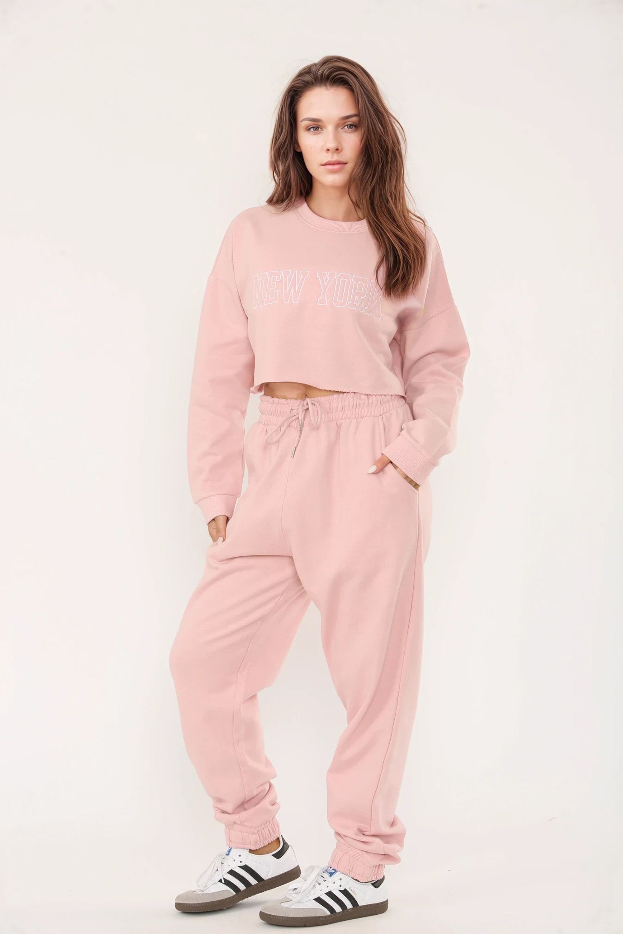 Embroidered “New York” Cropped Sweatshirt & Jogger Co-Ord Set (Pack of 3)