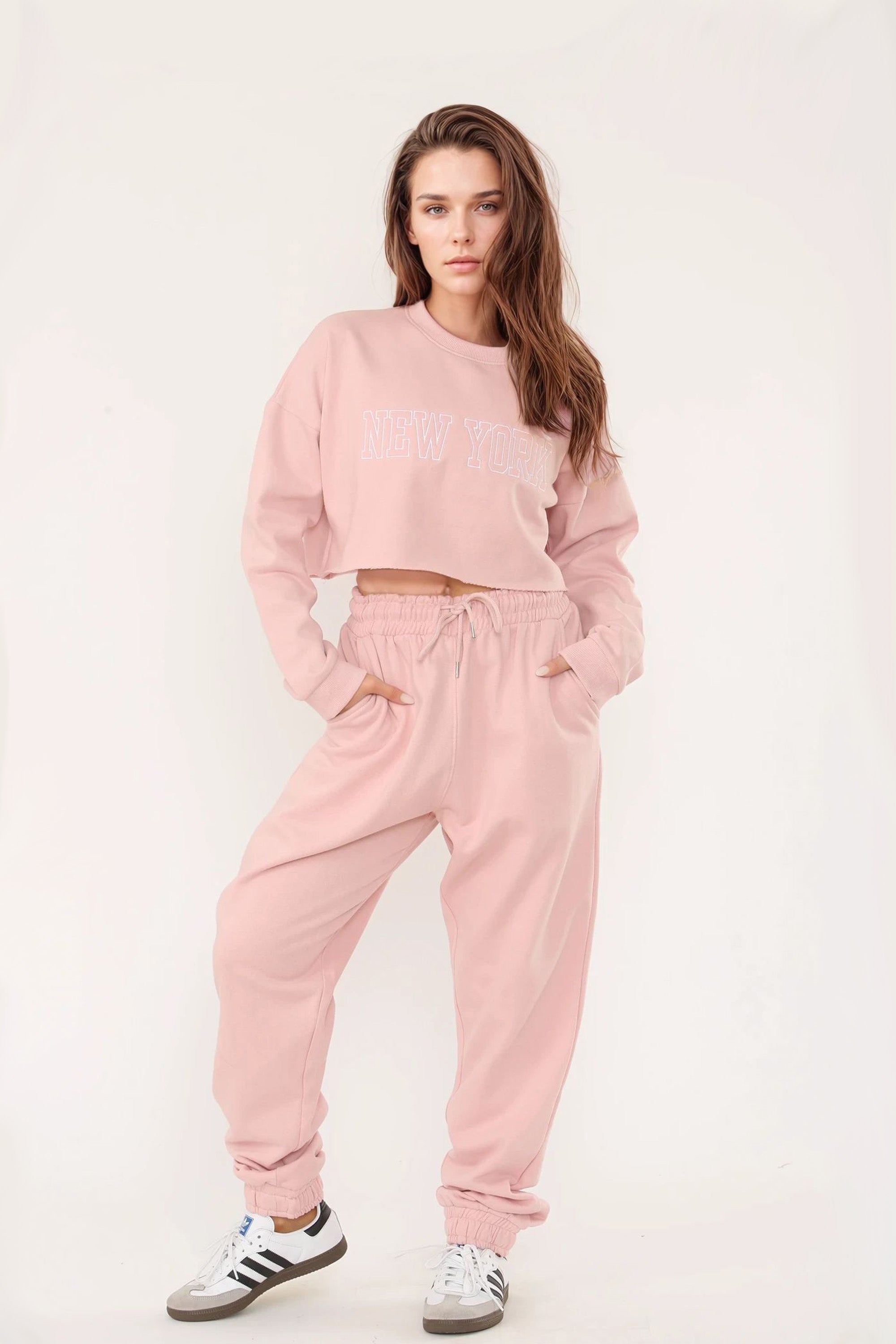 Embroidered “New York” Cropped Sweatshirt & Jogger Co-Ord Set (Pack of 3)