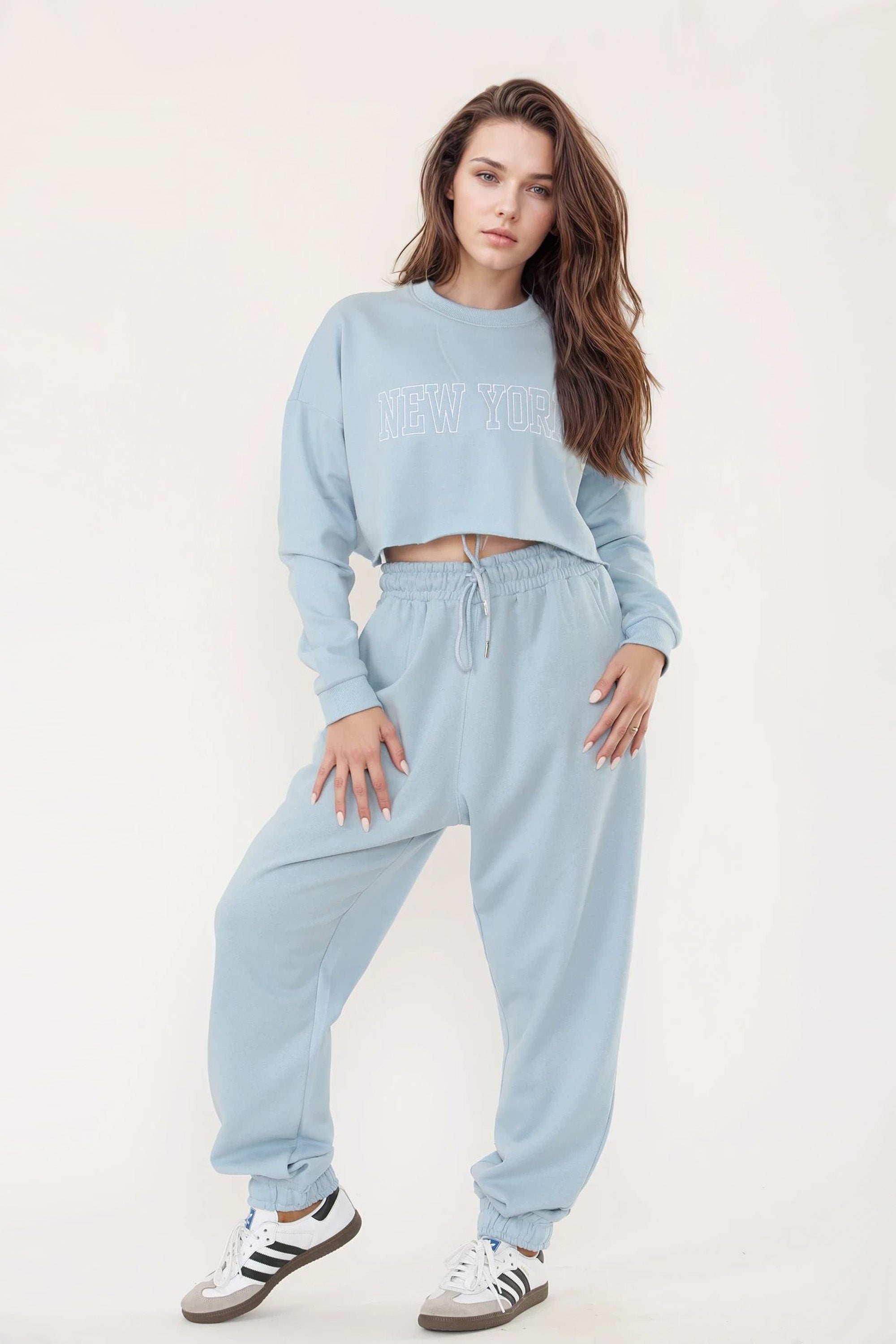 Embroidered “New York” Cropped Sweatshirt & Jogger Co-Ord Set (Pack of 3)