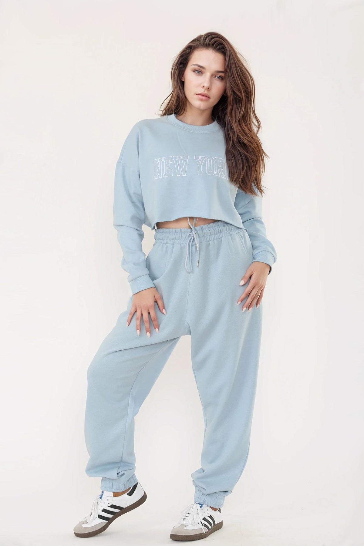 Embroidered “New York” Cropped Sweatshirt & Jogger Co-Ord Set (Pack of 3)