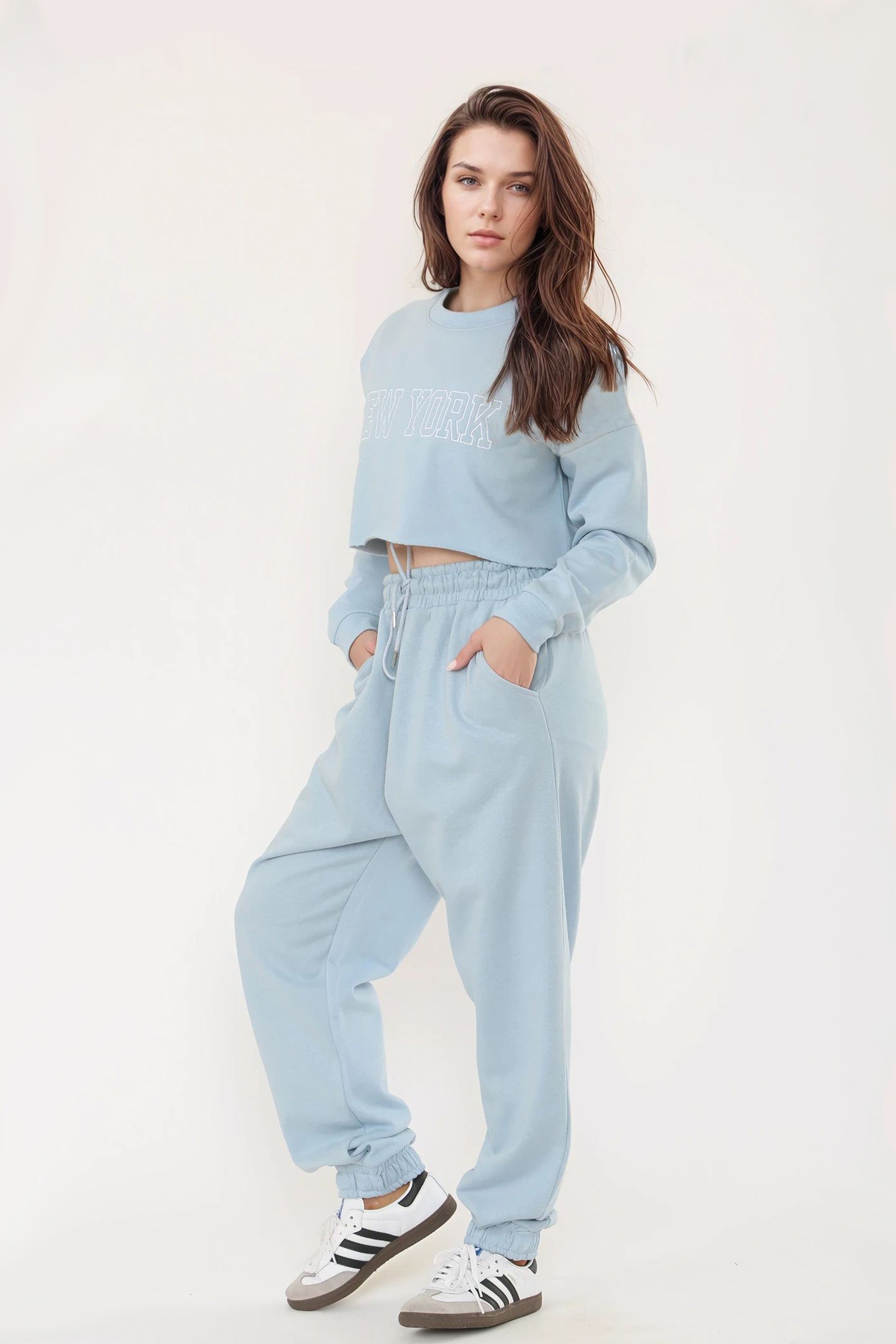 Embroidered “New York” Cropped Sweatshirt & Jogger Co-Ord Set (Pack of 3)