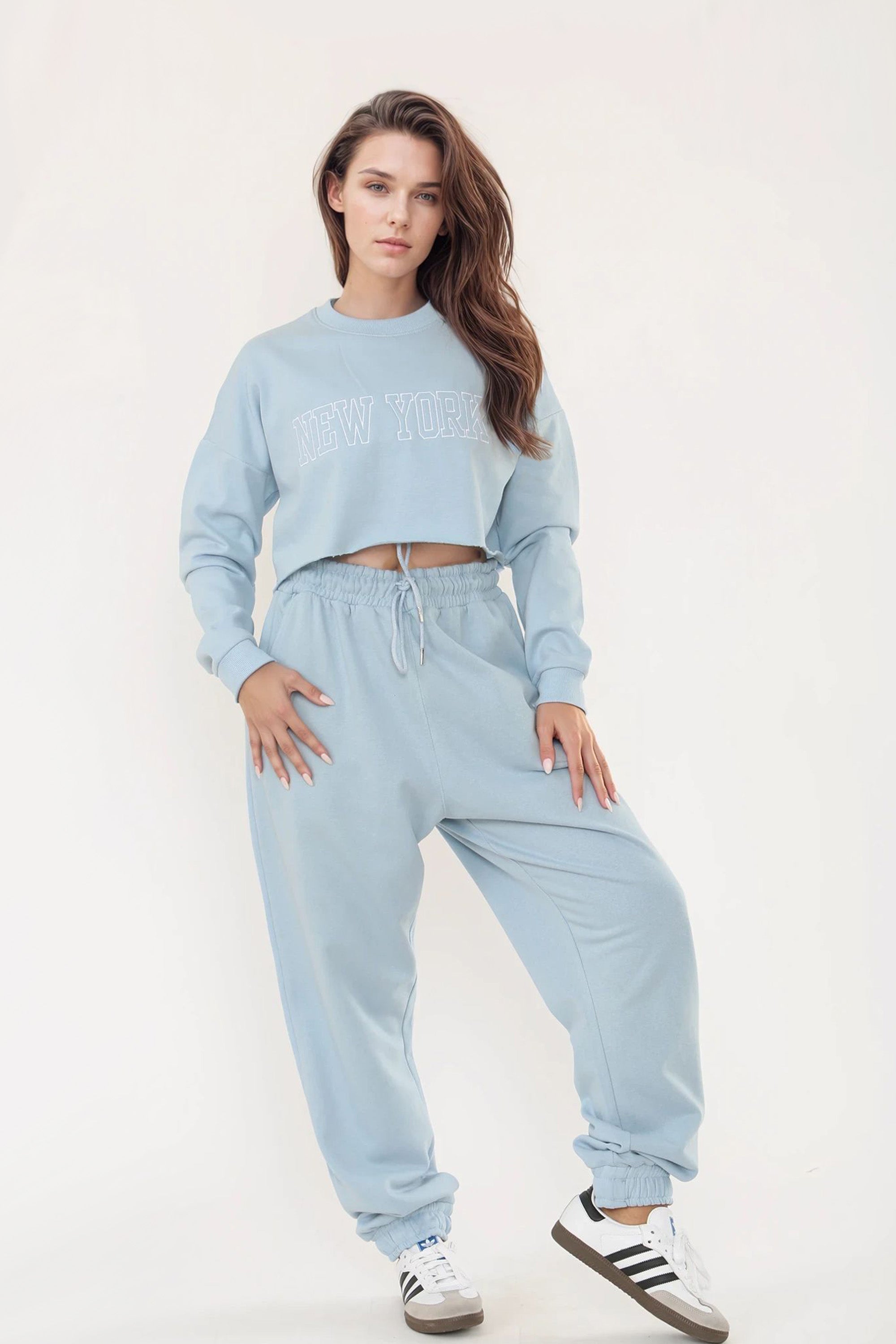 Embroidered “New York” Cropped Sweatshirt & Jogger Co-Ord Set (Pack of 3)