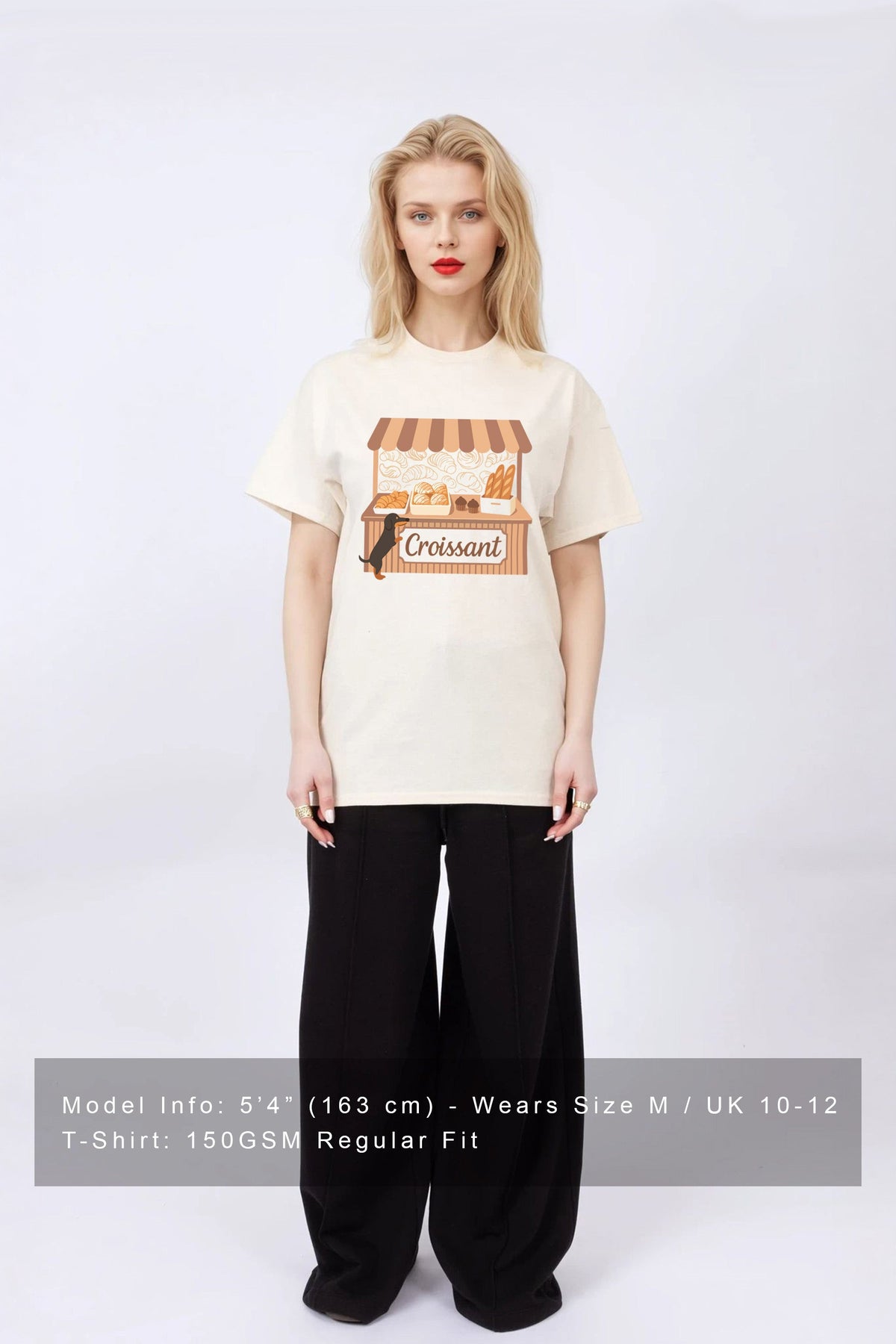 Regular Fit T-shirt in Croissant Cart Food Print