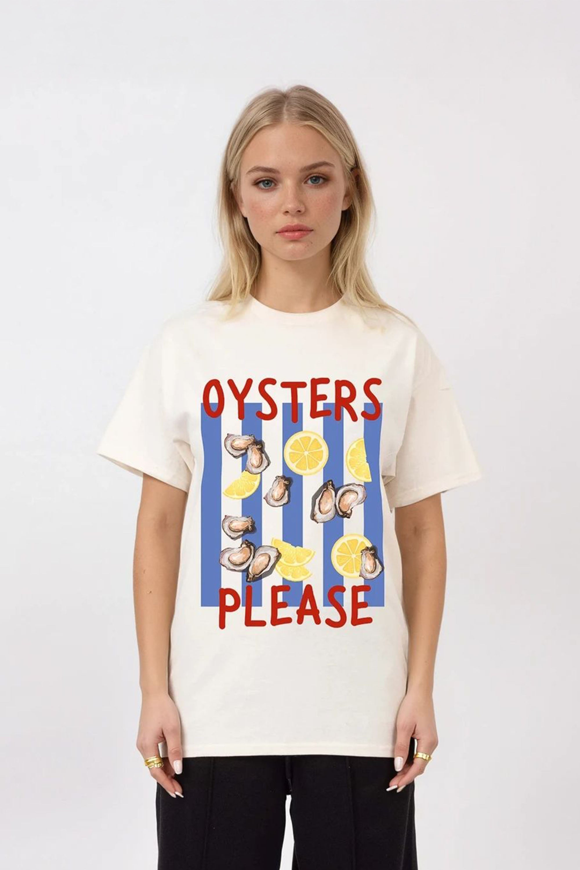Regular Fit T-shirt in Oysters Please Seafood Print