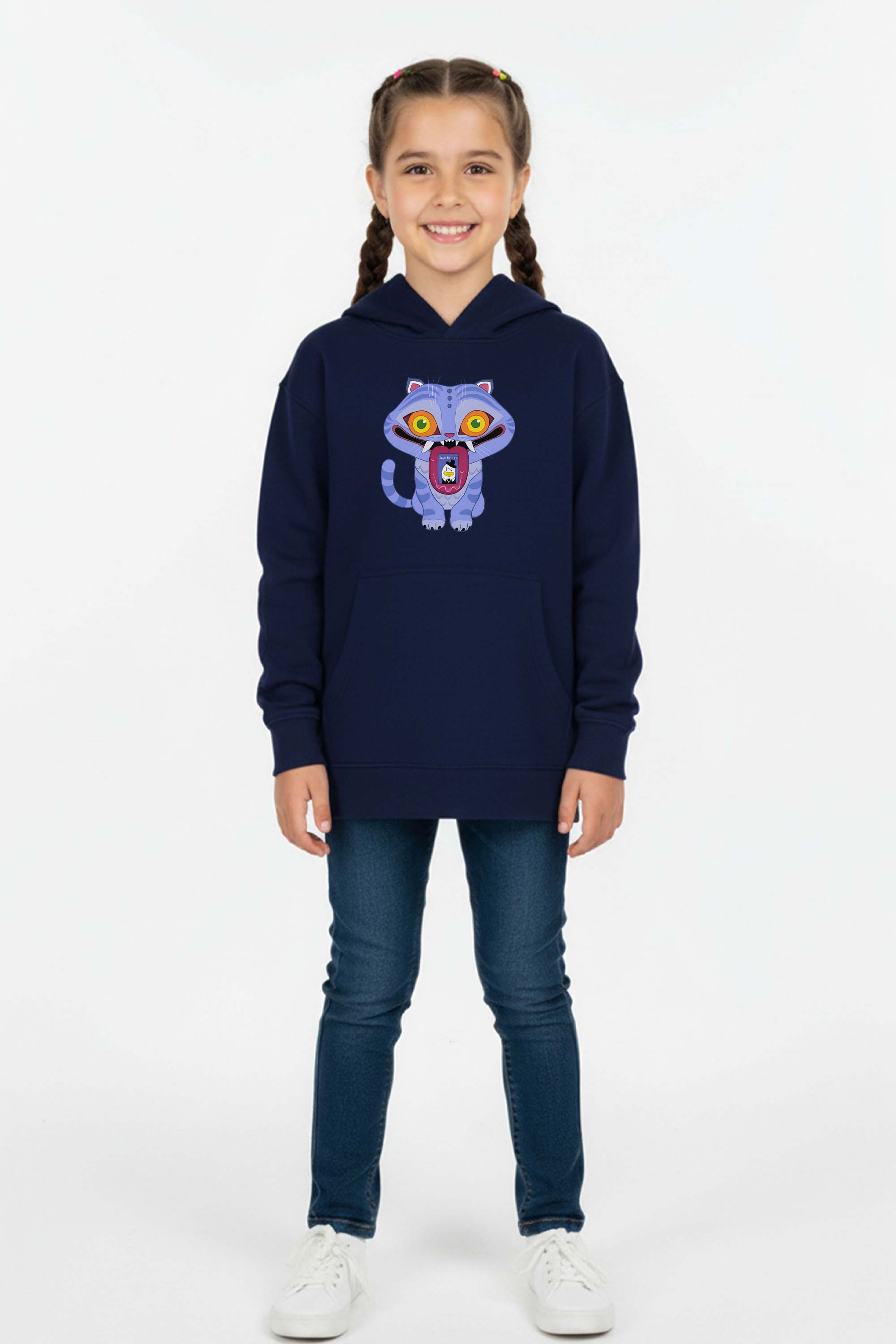 Kids K-Pop Derpy Demon Cat Graphic Printed Hoodie