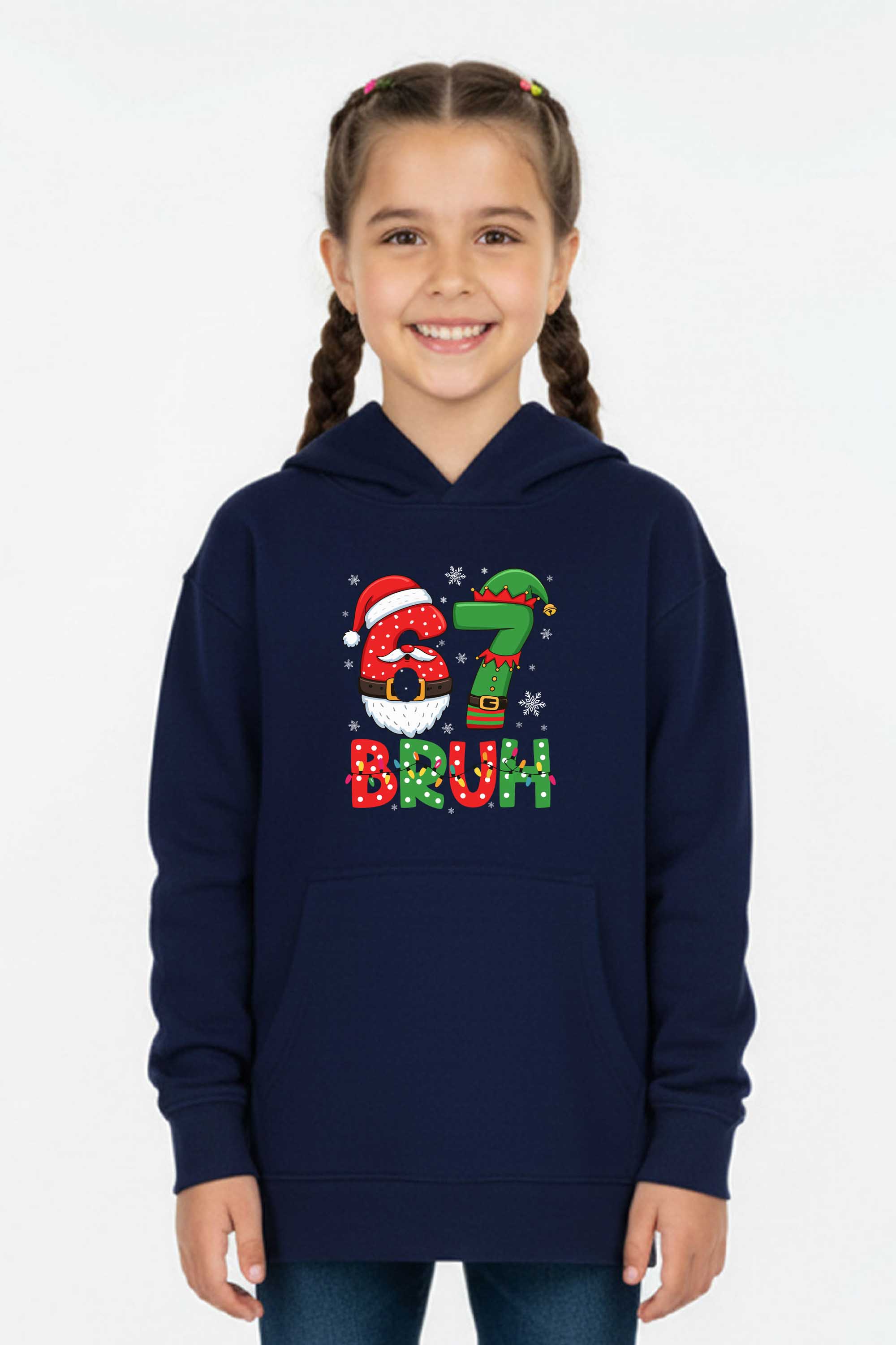 Kids 67 BRUH Christmas Graphic Printed Hoodie
