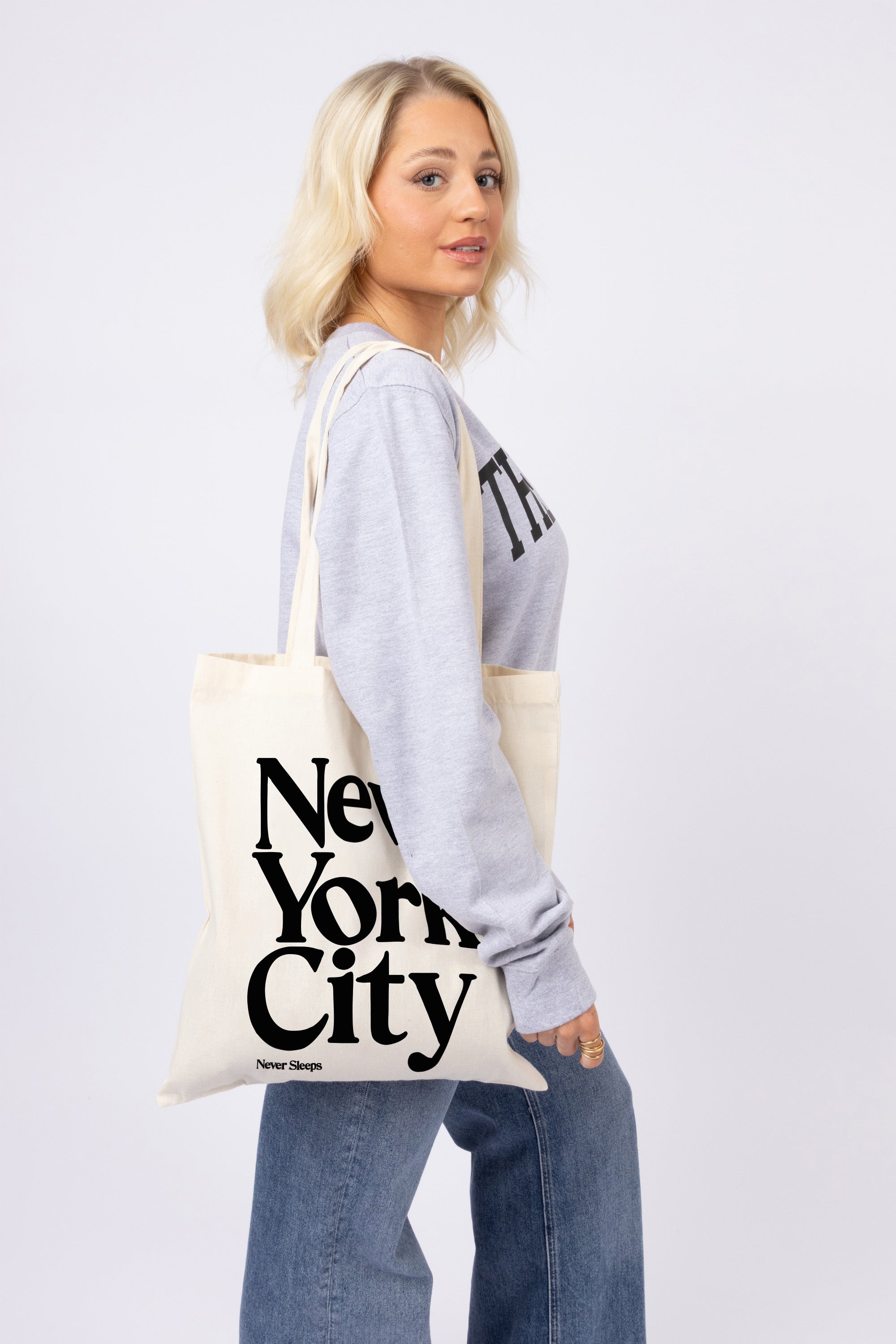 New York City Printed Cotton Long Handle Canvas Bag