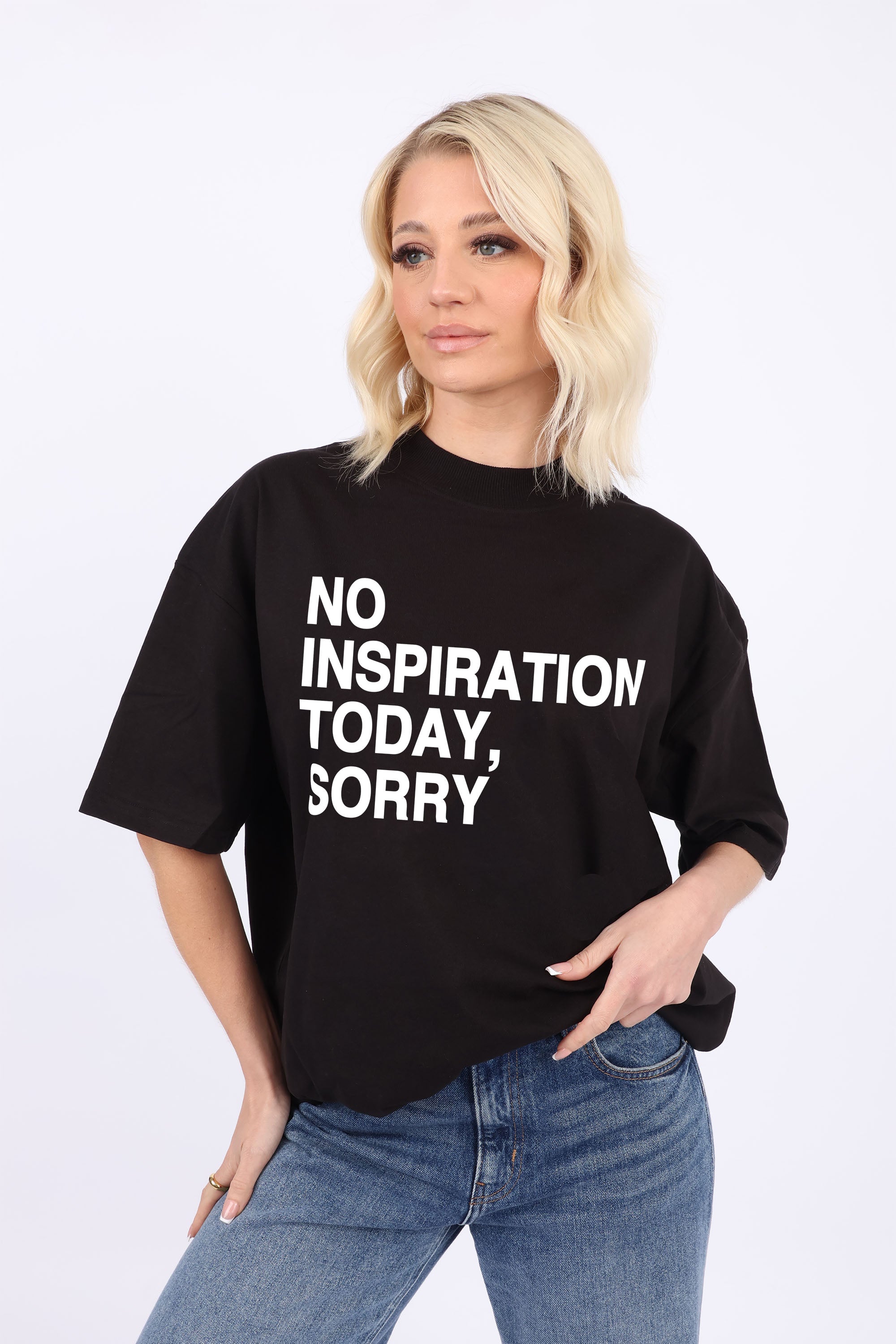 220GSM Oversize T-Shirt In No Inspiration Today,Sorry Print (Custom Pack)