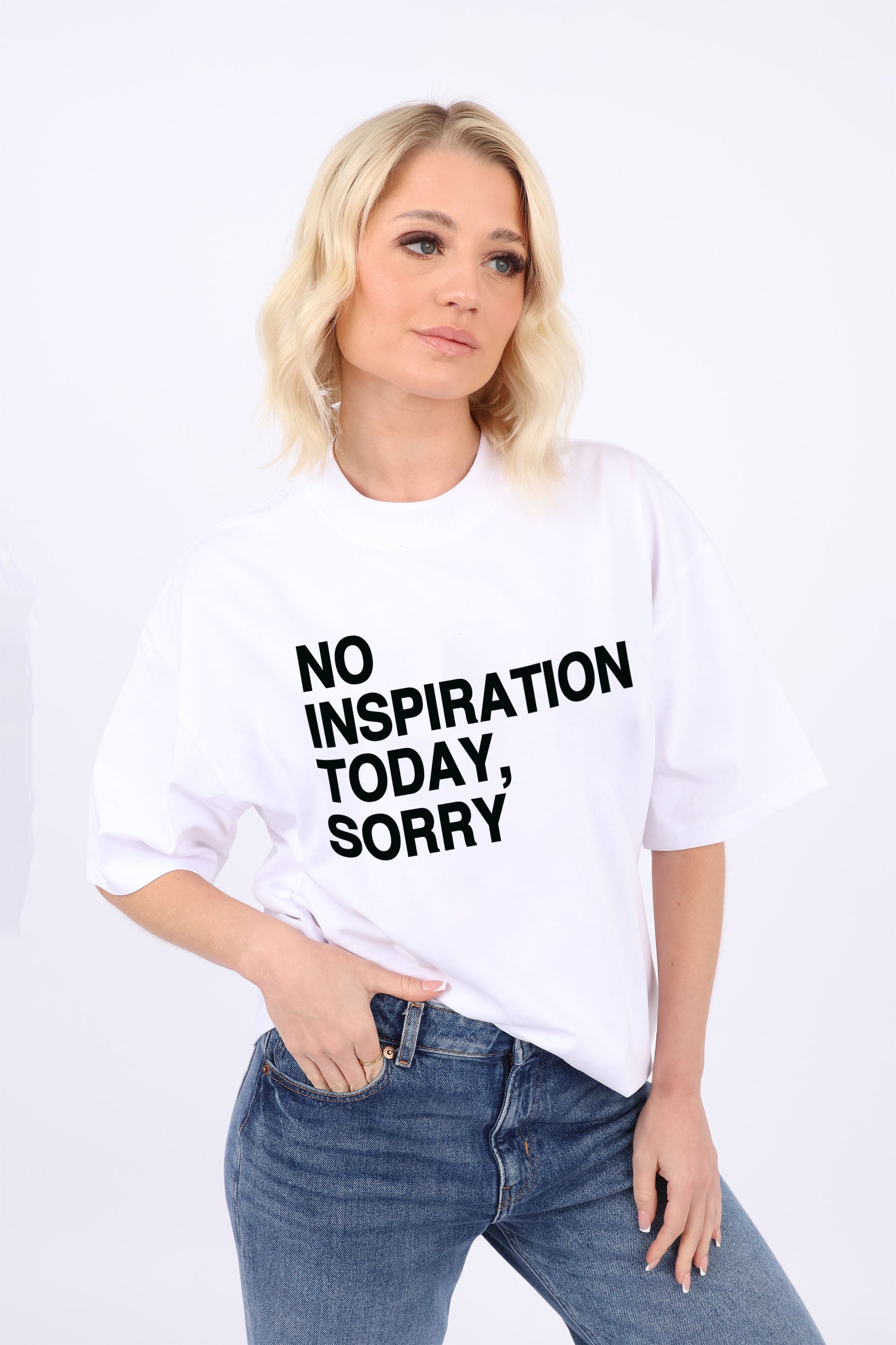 220GSM Oversize T-Shirt In No Inspiration Today,Sorry Print (Custom Pack)