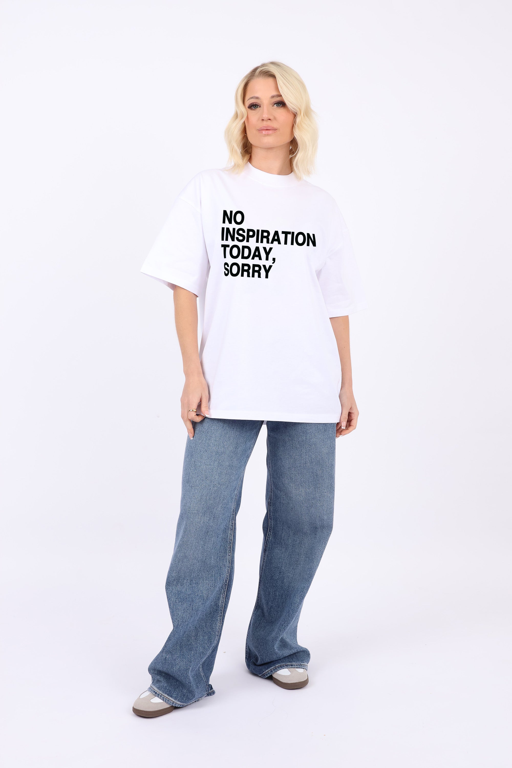220GSM Oversize T-Shirt In No Inspiration Today,Sorry Print (Custom Pack)