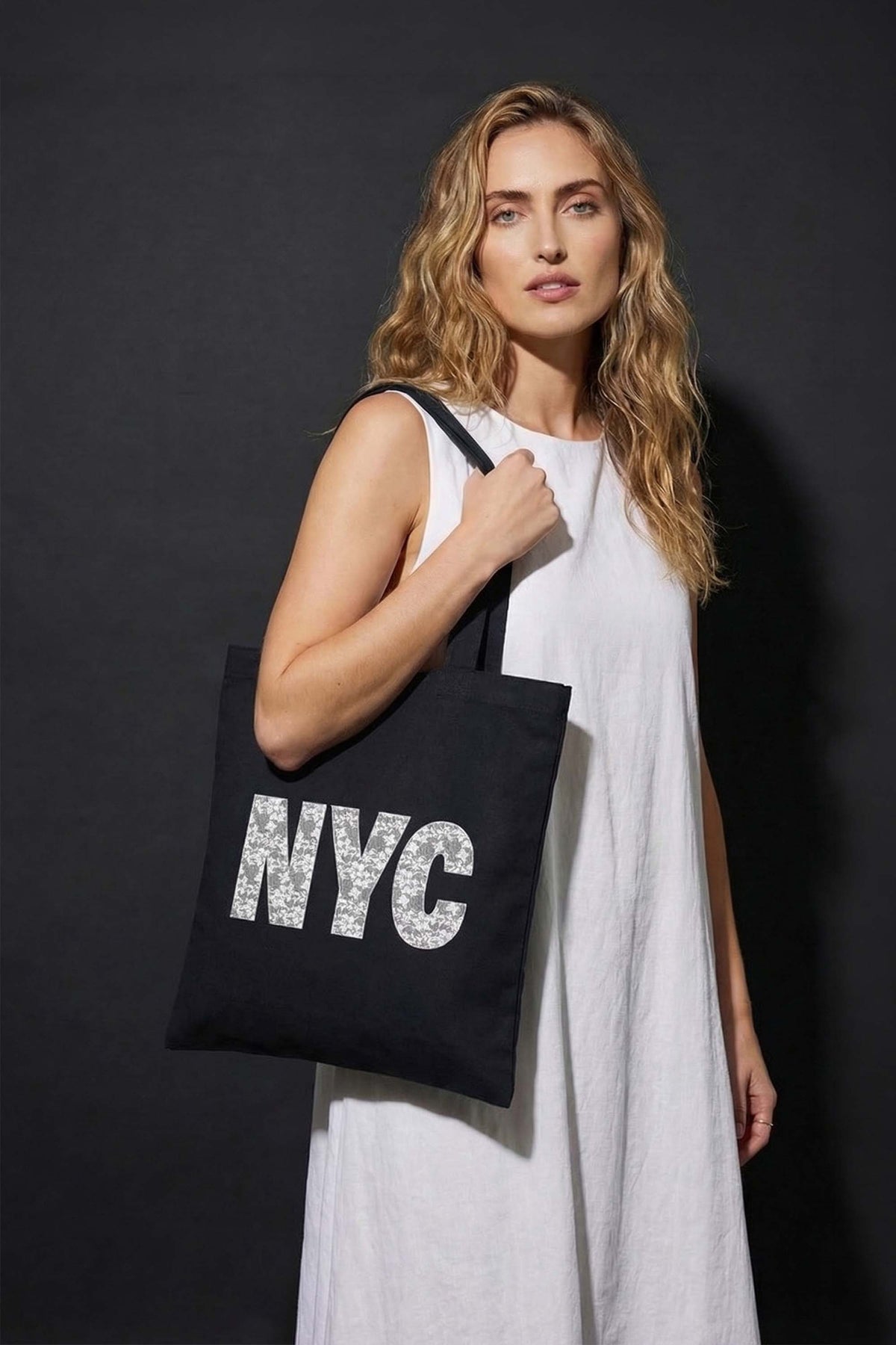 NYC Lace Graphic Printed Cotton Tote Bag