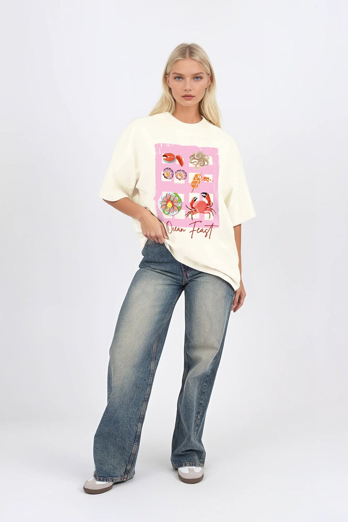 Oversized T-Shirt In Ocean Feast Seafood Print