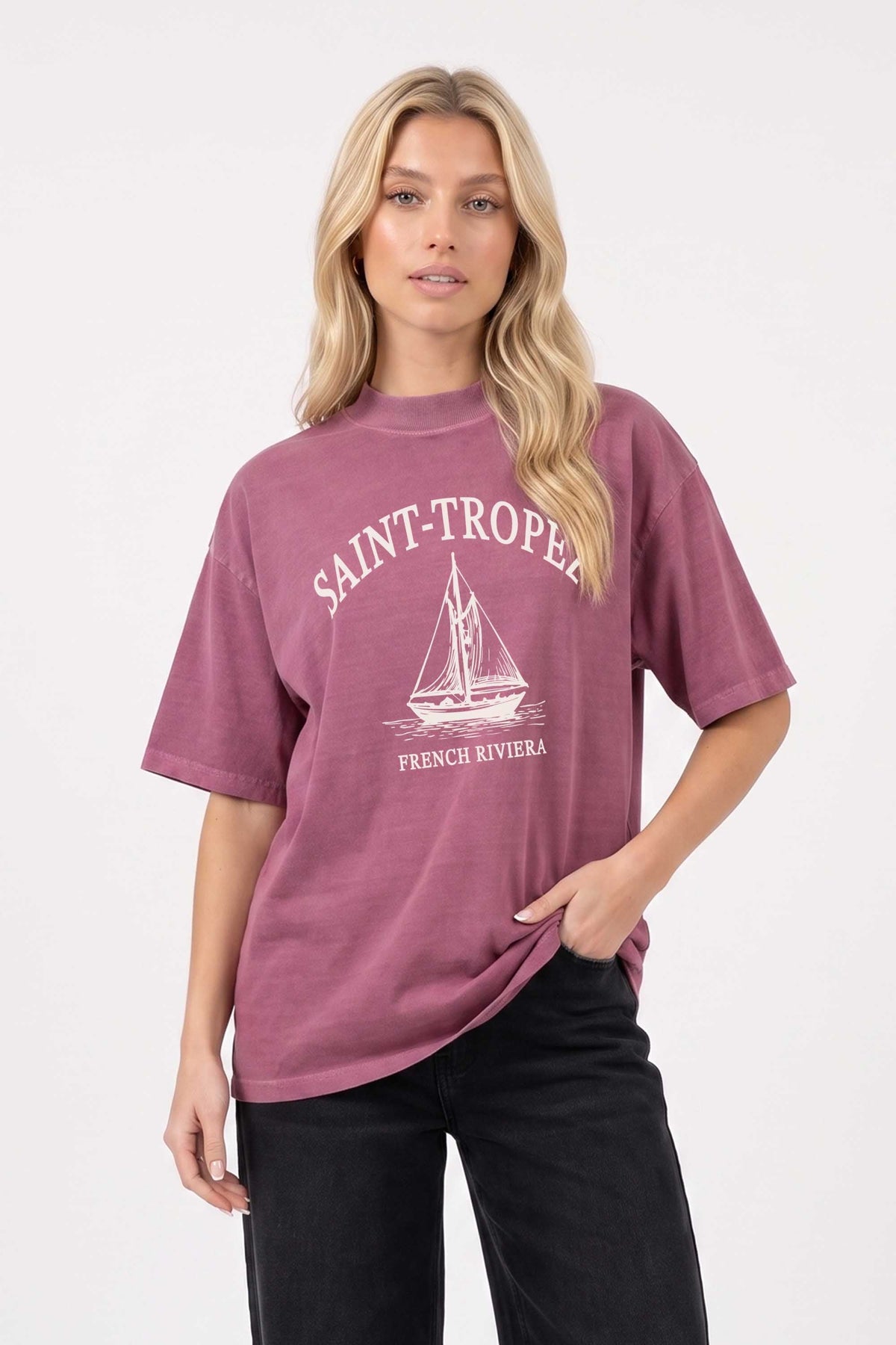 220GSM Oversized Acid Washed T-shirt in Saint Tropez Print