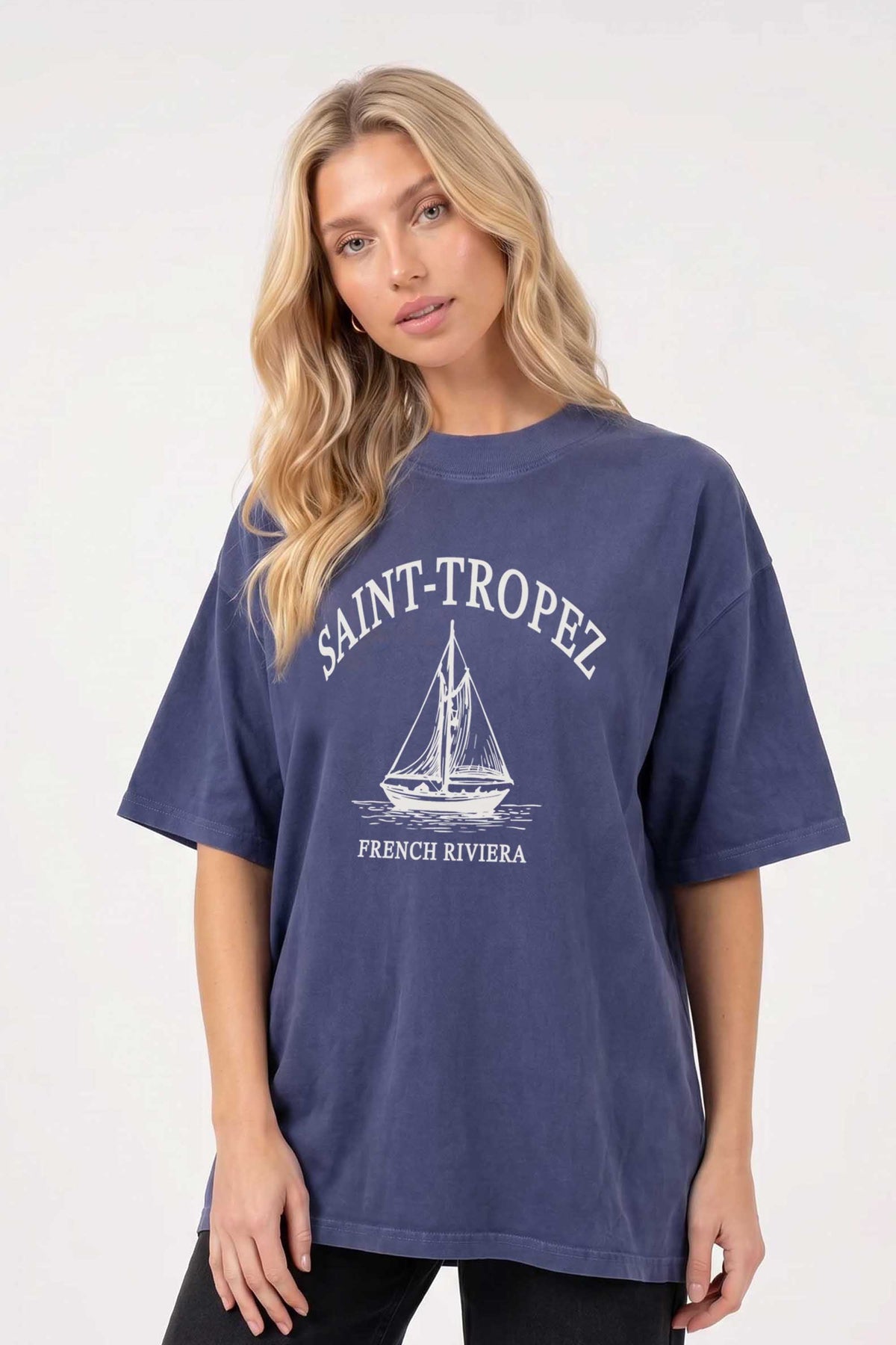 220GSM Oversized Acid Washed T-shirt in Saint Tropez Print