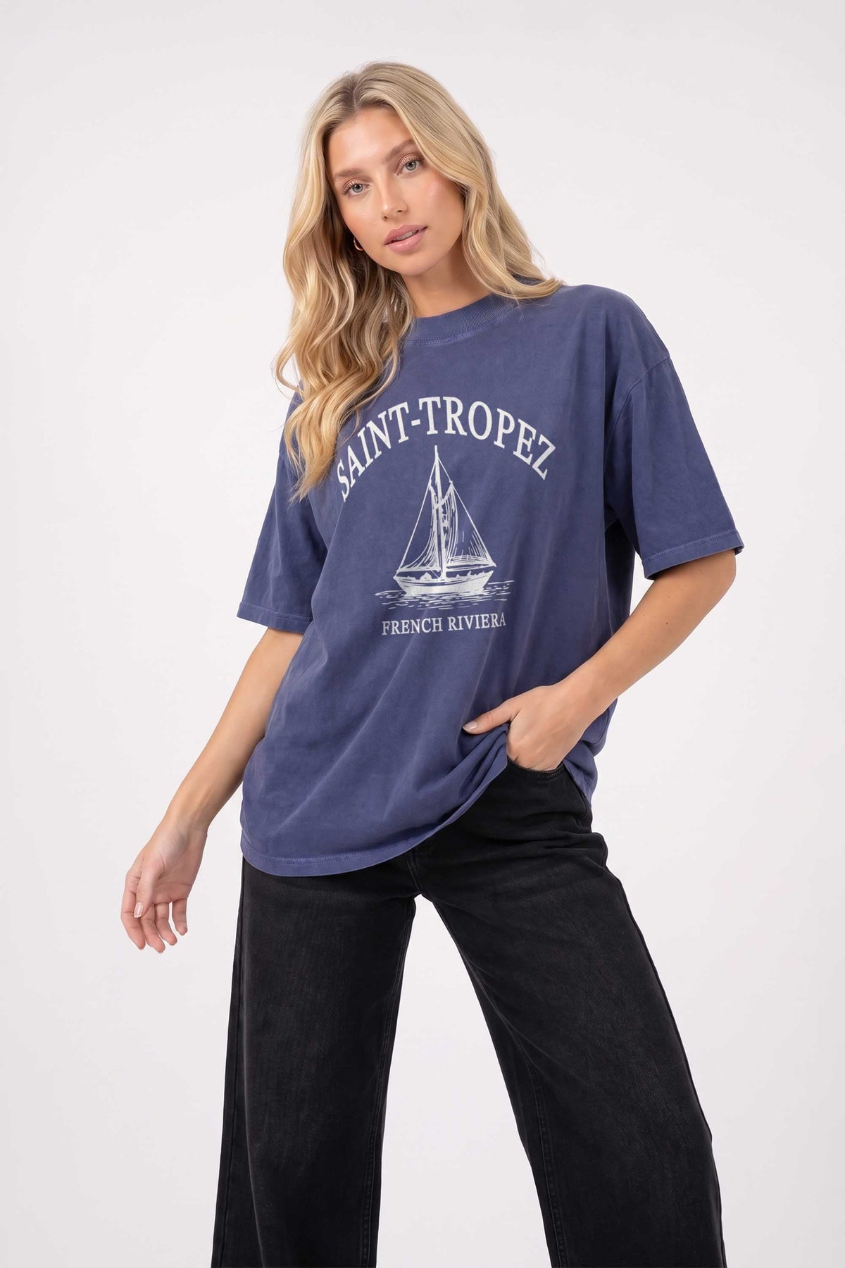 220GSM Oversized Acid Washed T-shirt in Saint Tropez Print
