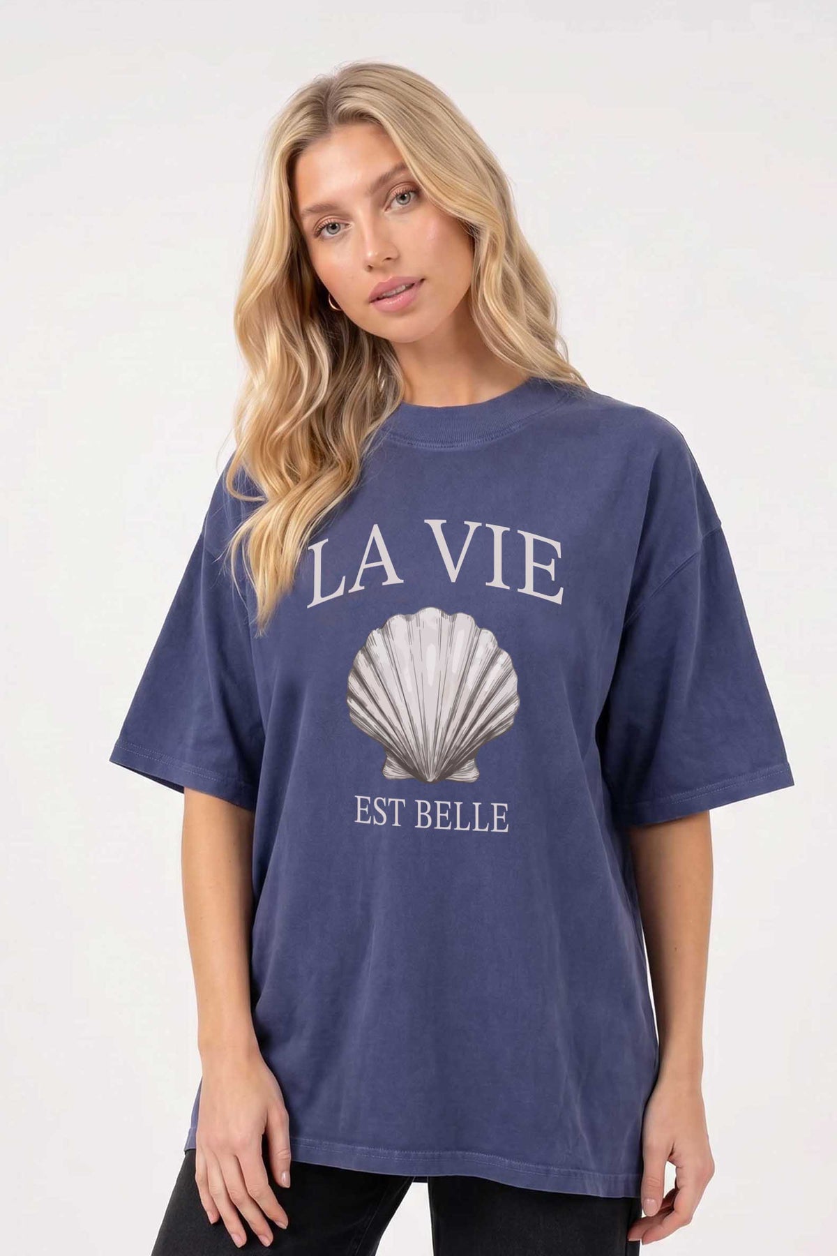220GSM Oversized Acid Washed T-shirt in La Vie Shell Print