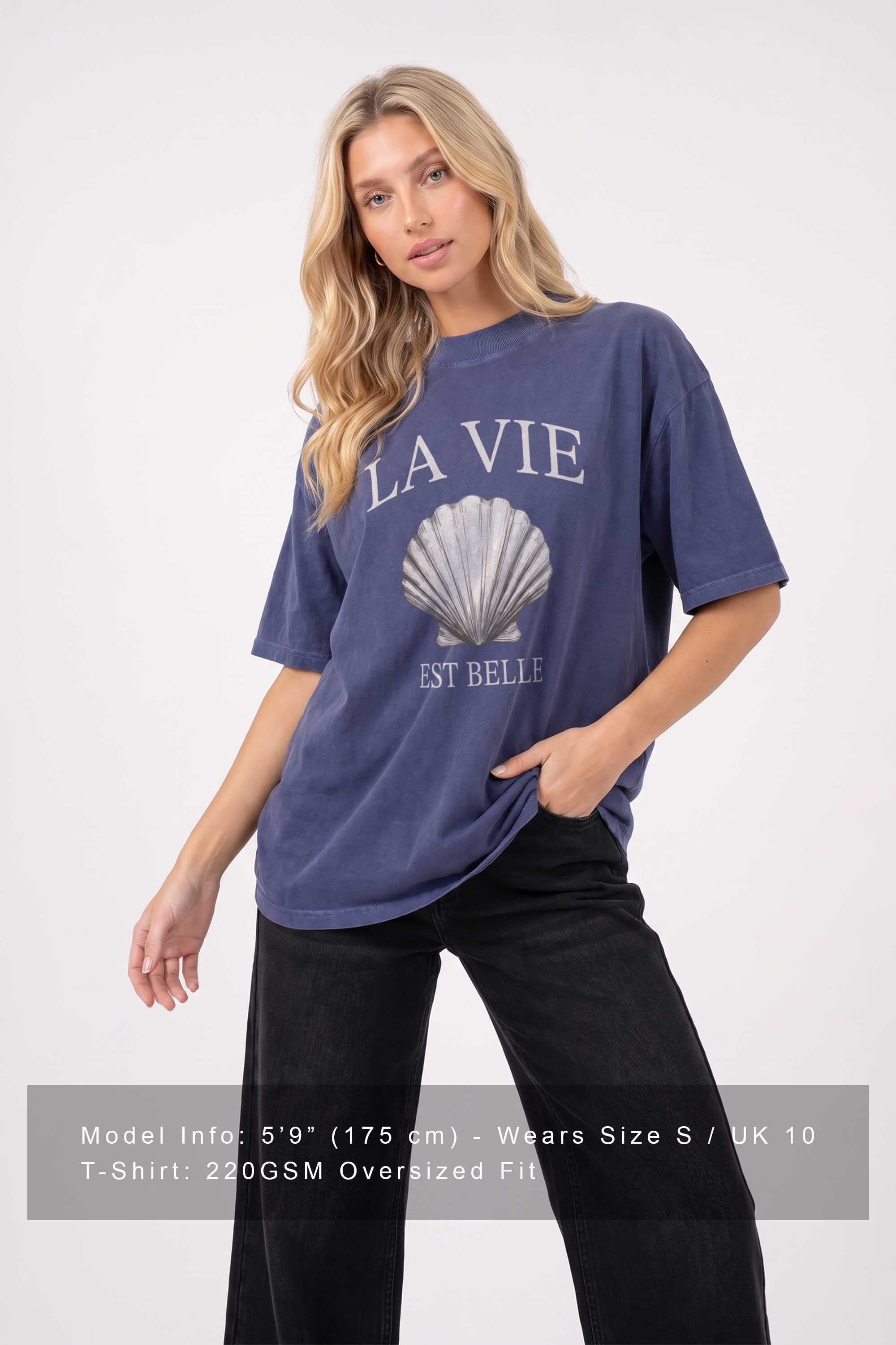 220GSM Oversized Acid Washed T-shirt in La Vie Shell Print