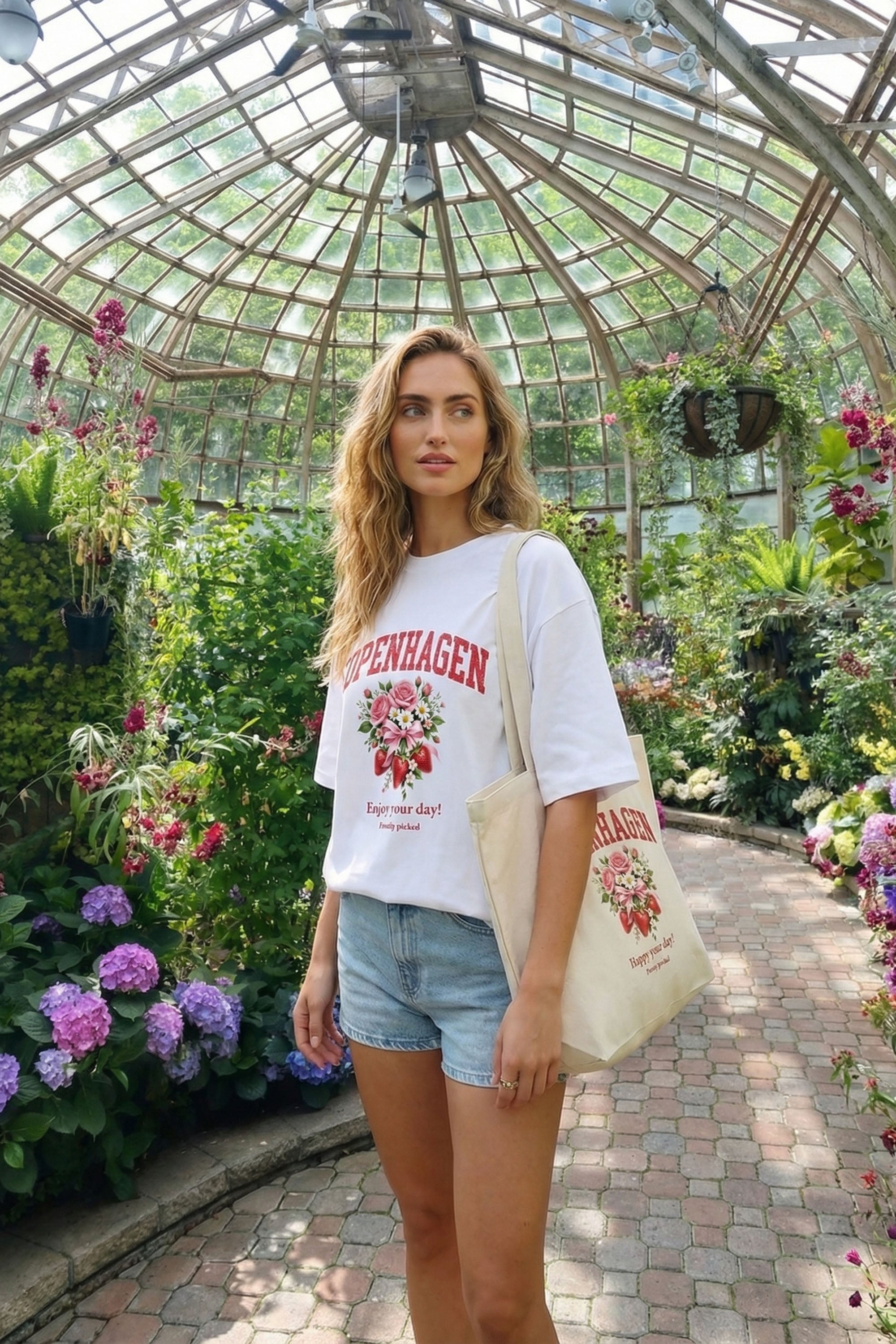 220GSM Oversized T-Shirt in Copenhagen Strawberry Floral Print