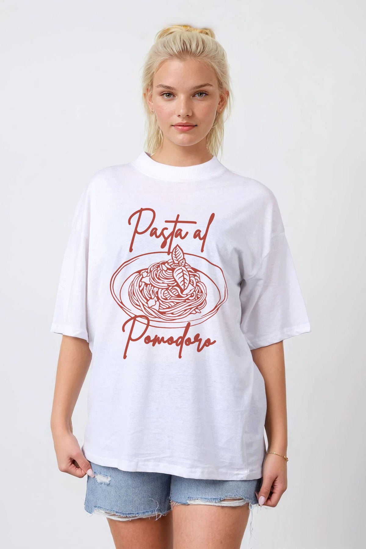 150GSM Oversized T-Shirts in Pasta Food Print