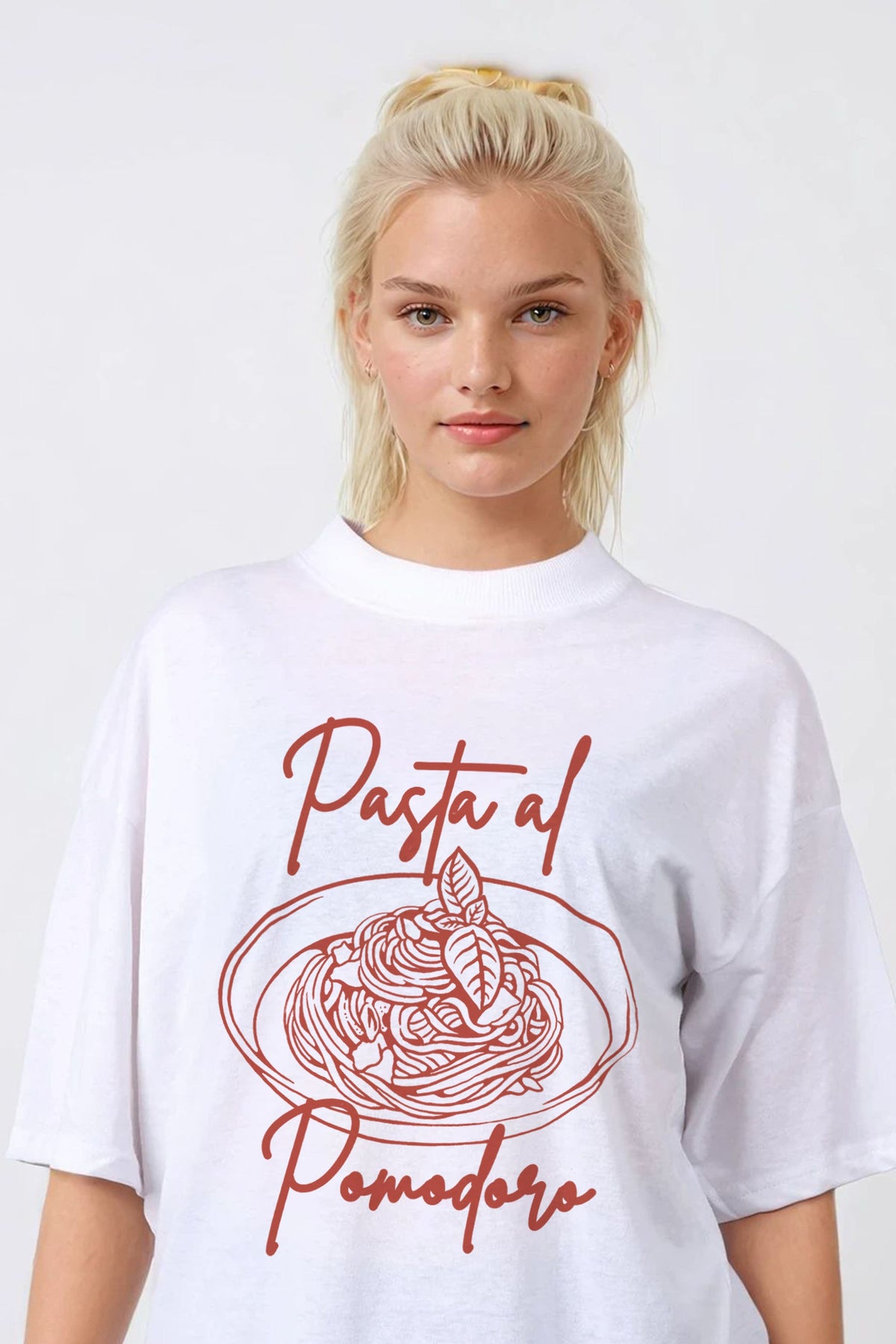 150GSM Oversized T-Shirts in Pasta Food Print