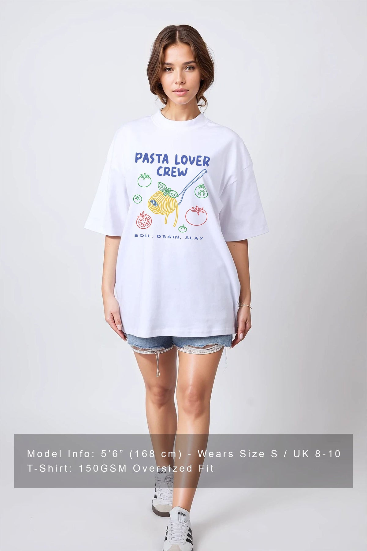 150GSM Oversized T-Shirts in Pasta Lover Crew Print