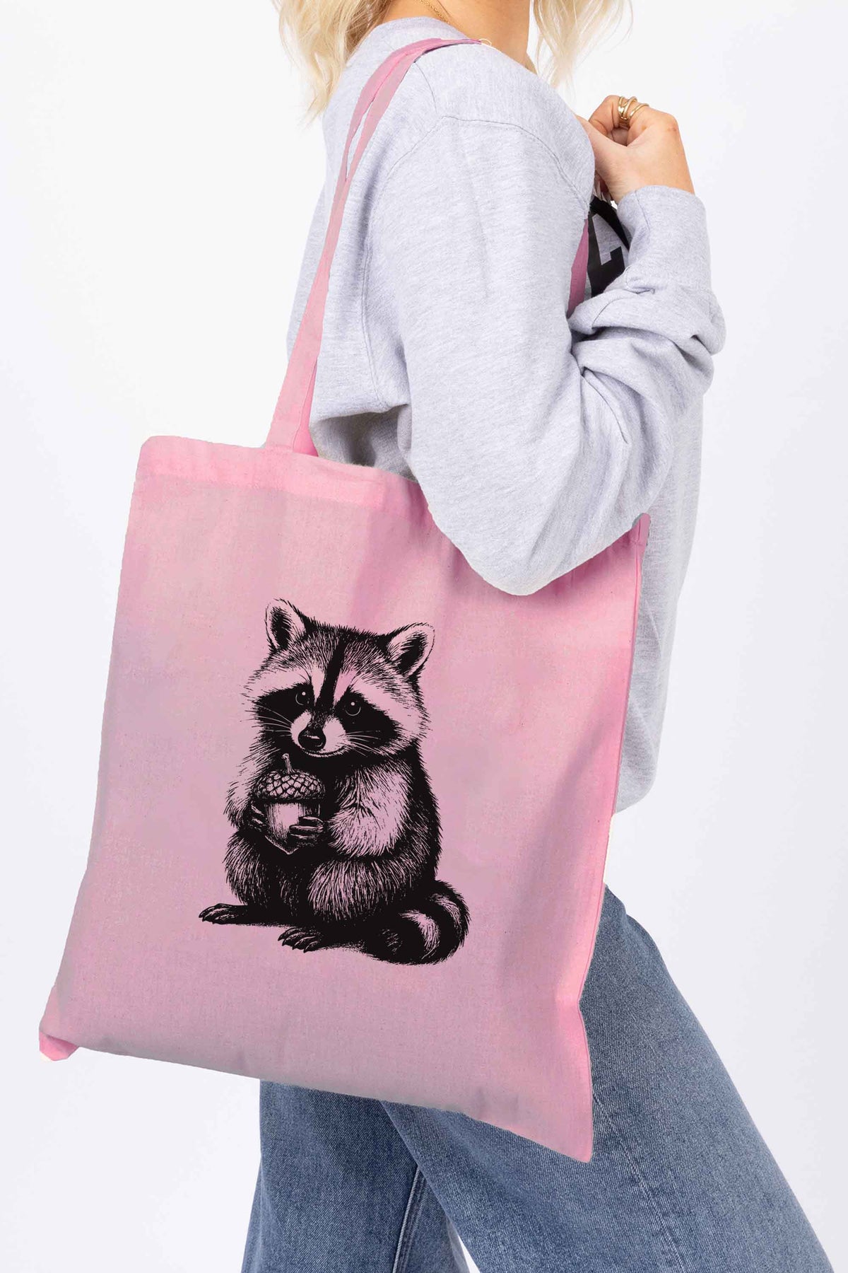 Raccoon Line Art Printed Cotton Tote Bag
