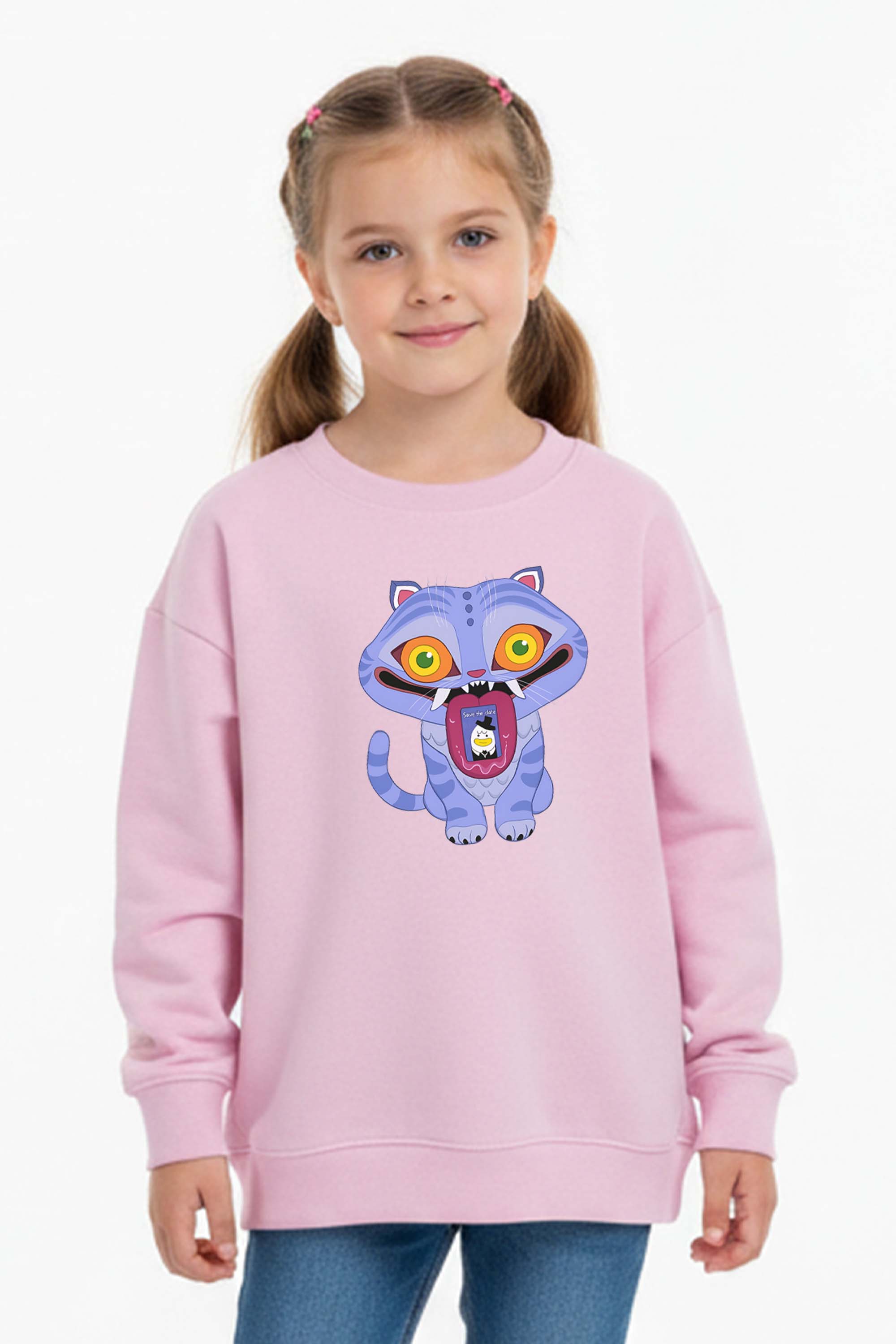 Kids K-Pop Derpy Demon Cat Graphic Printed Sweatshirt