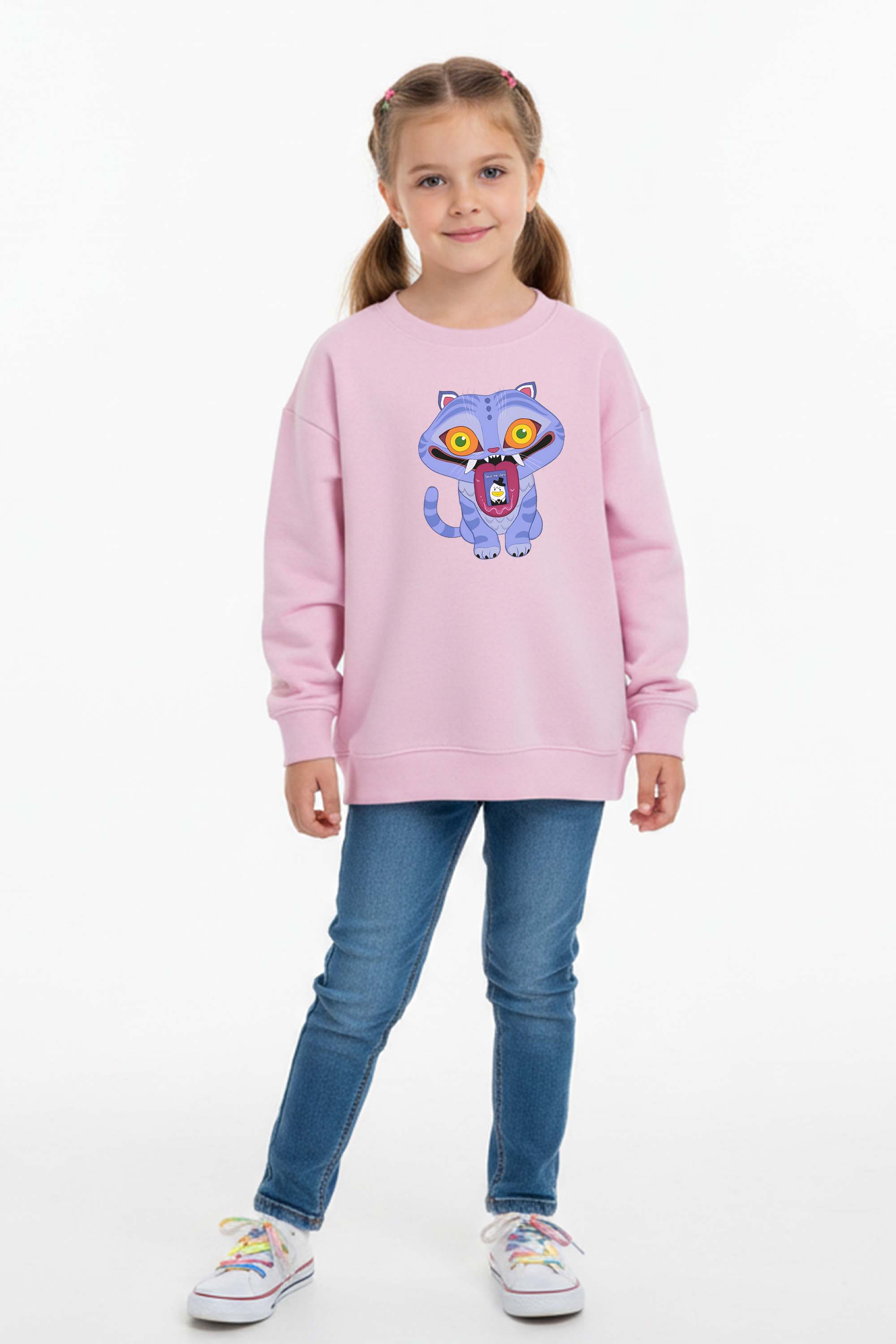Kids K-Pop Derpy Demon Cat Graphic Printed Sweatshirt