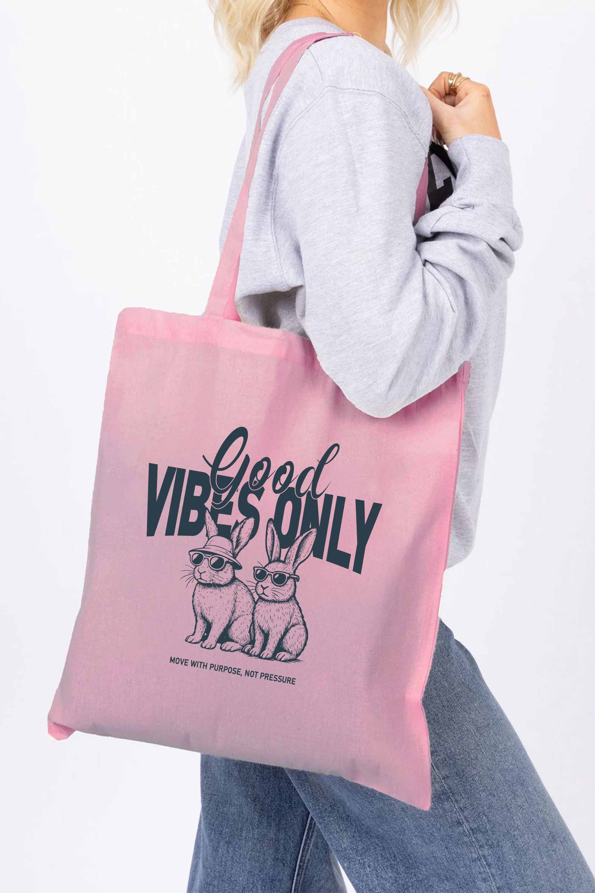 Good Vibes Only Bunny Printed Cotton Tote Bag