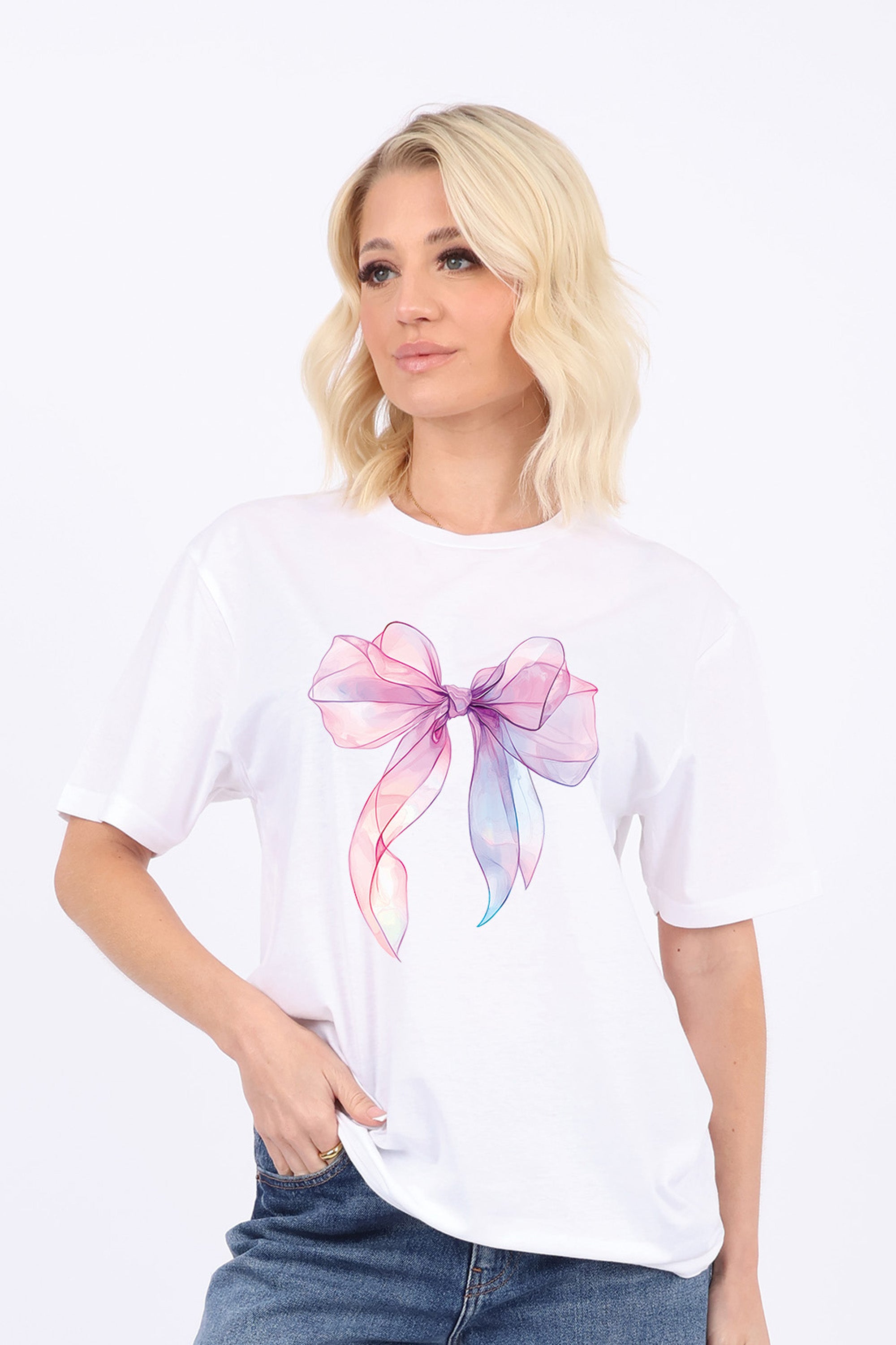 Multi Color Translucent Bow Printed T-Shirt