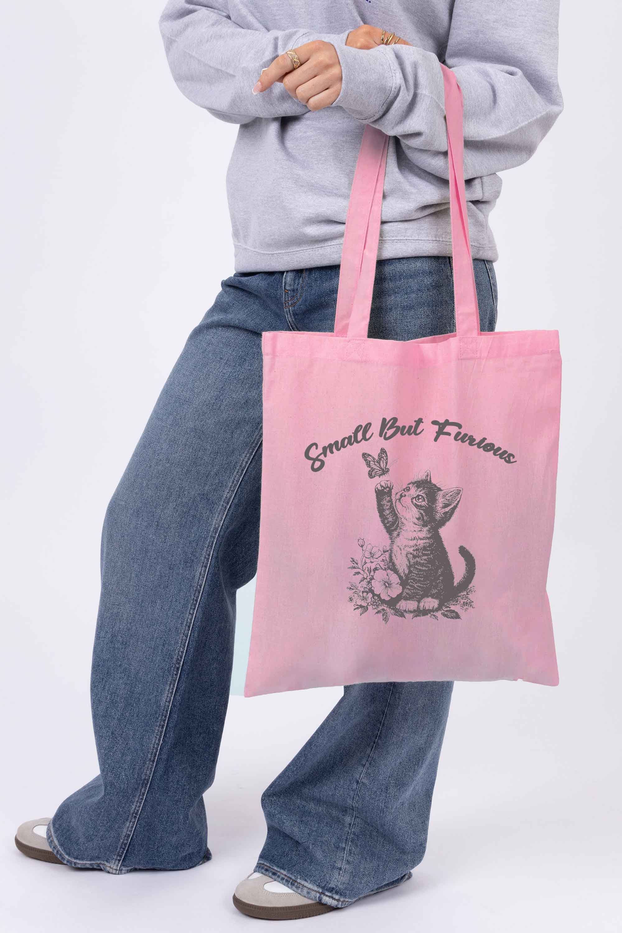 Small But Furious Cat Printed Cotton Tote Bag