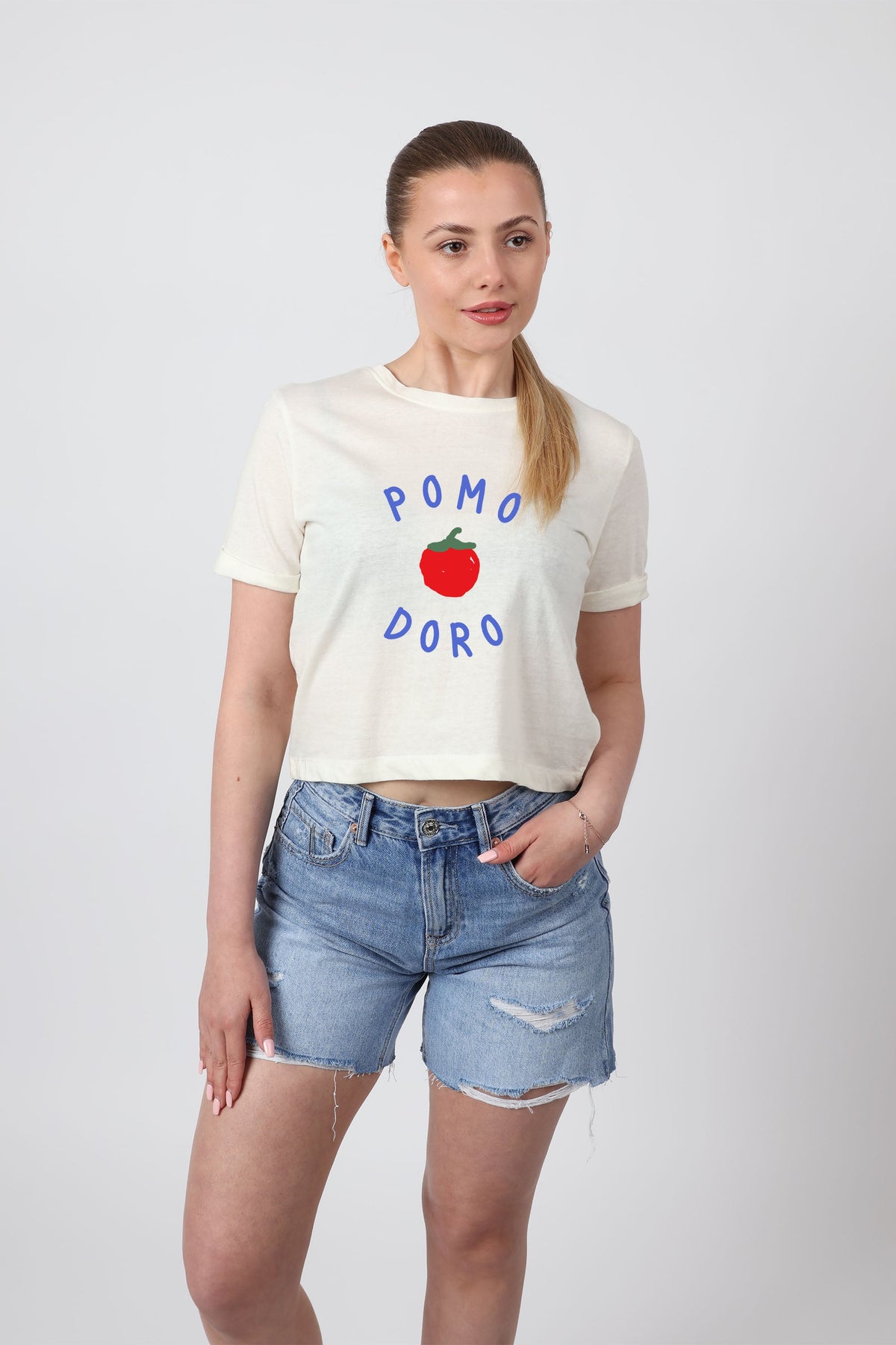Cropped T-Shirt In Pomo Doro Tomato Print (Pack Of 6)