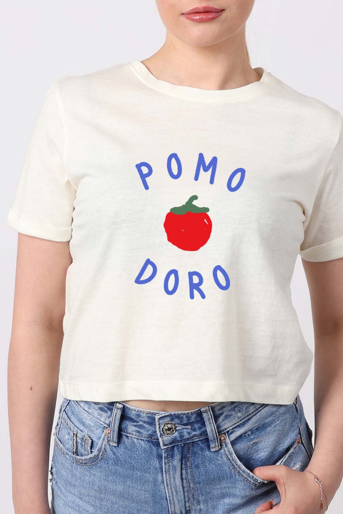 Cropped T-Shirt In Pomo Doro Tomato Print (Pack Of 6)