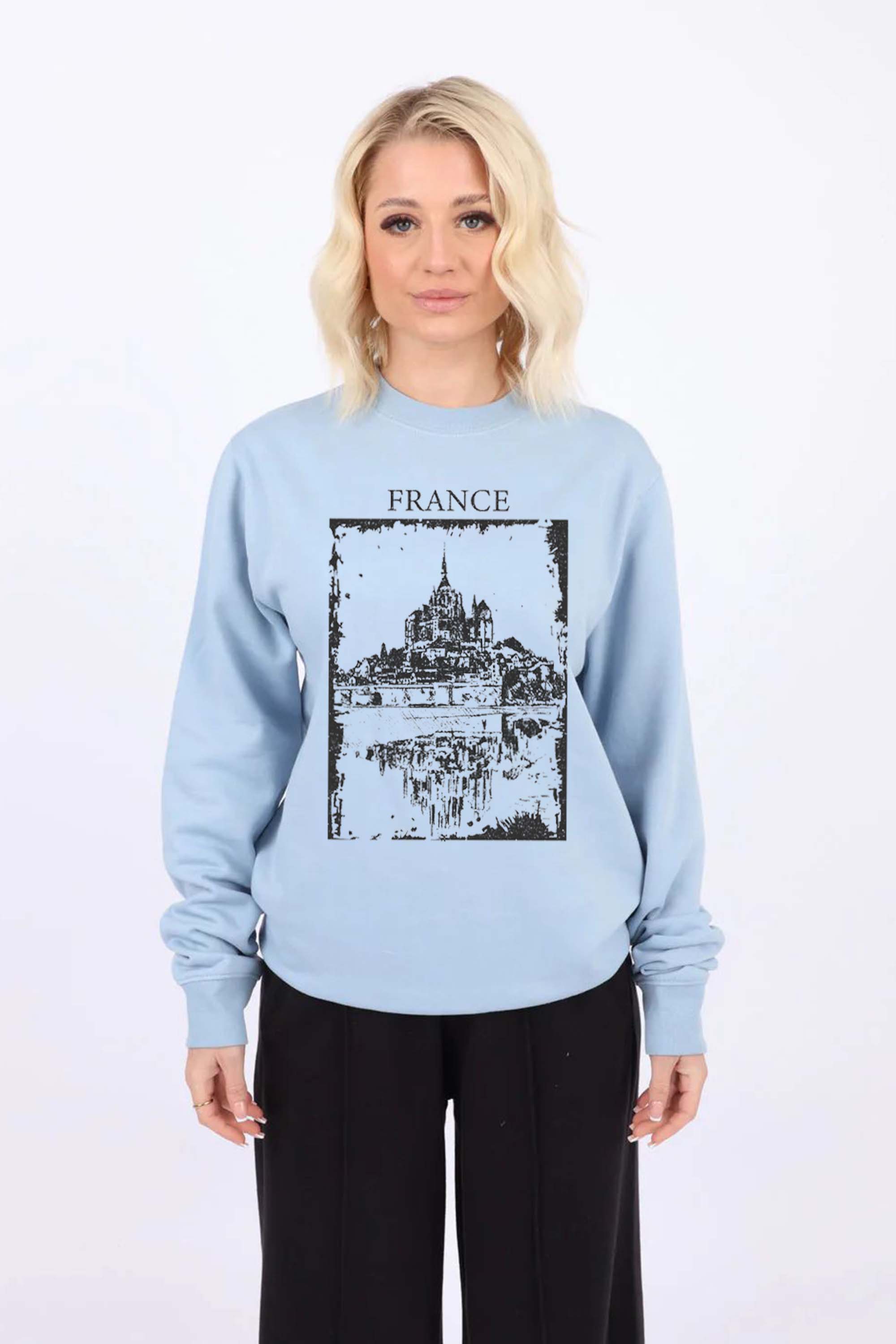 Women Crew Neck France Vintage Printed Sweatshirt (Pack of 6)