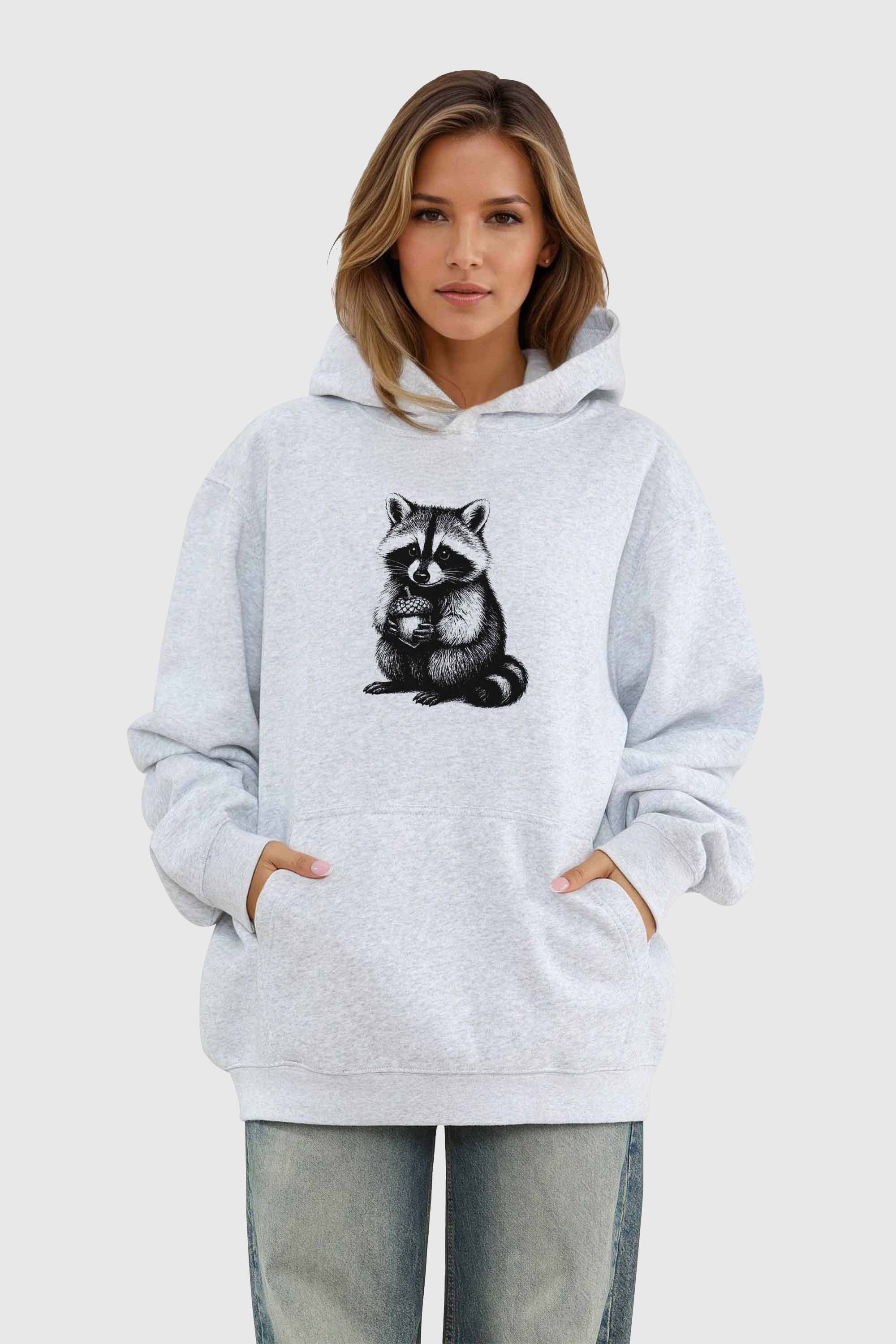 Unisex 280GSM Blended Raccoon Line Art Printed Hoodie