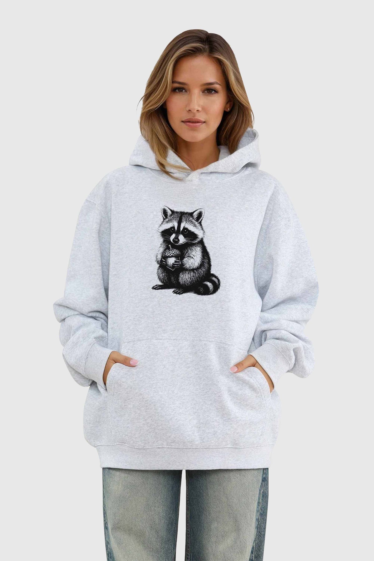 Unisex 280GSM Blended Raccoon Line Art Printed Hoodie