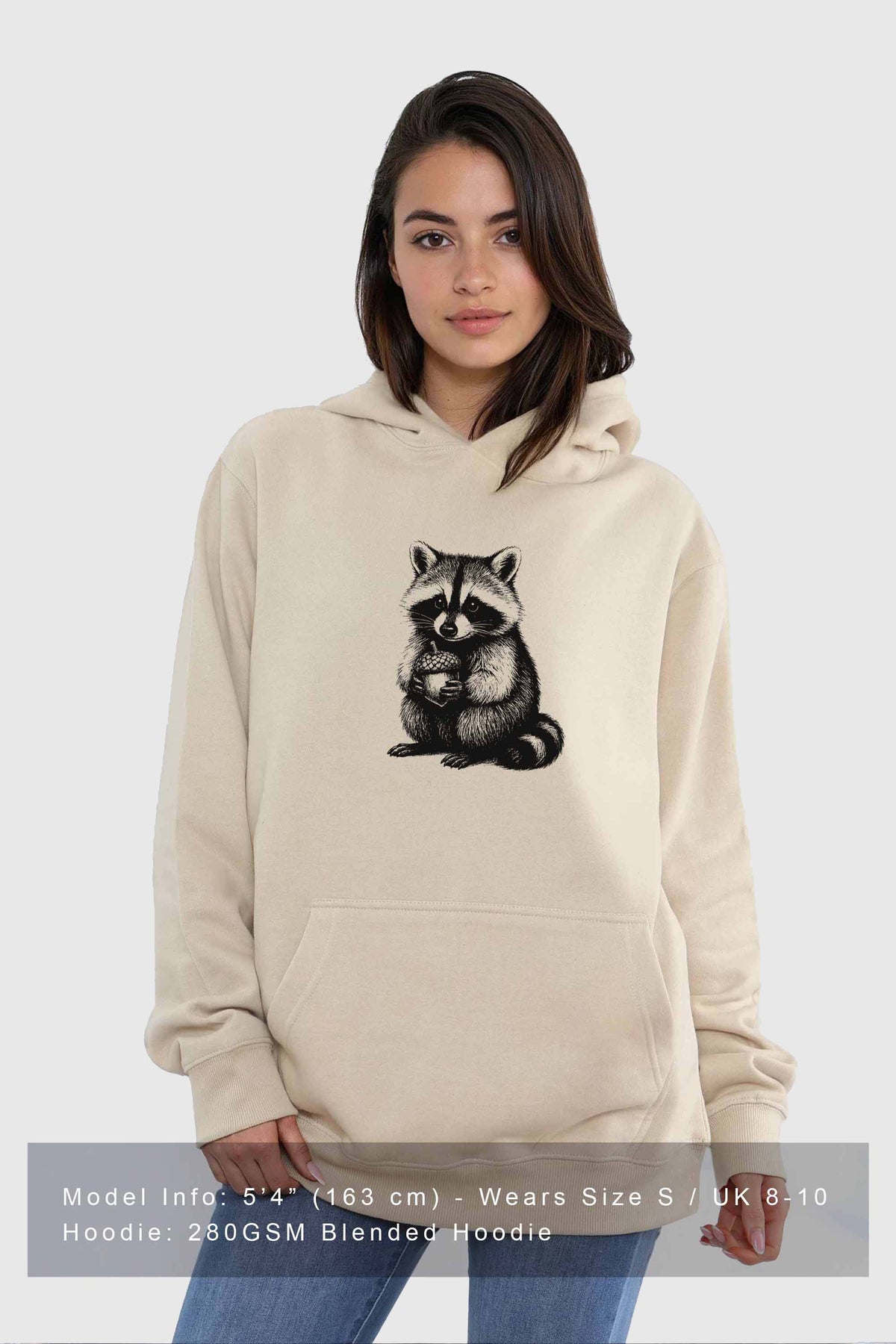 Unisex 280GSM Blended Raccoon Line Art Printed Hoodie