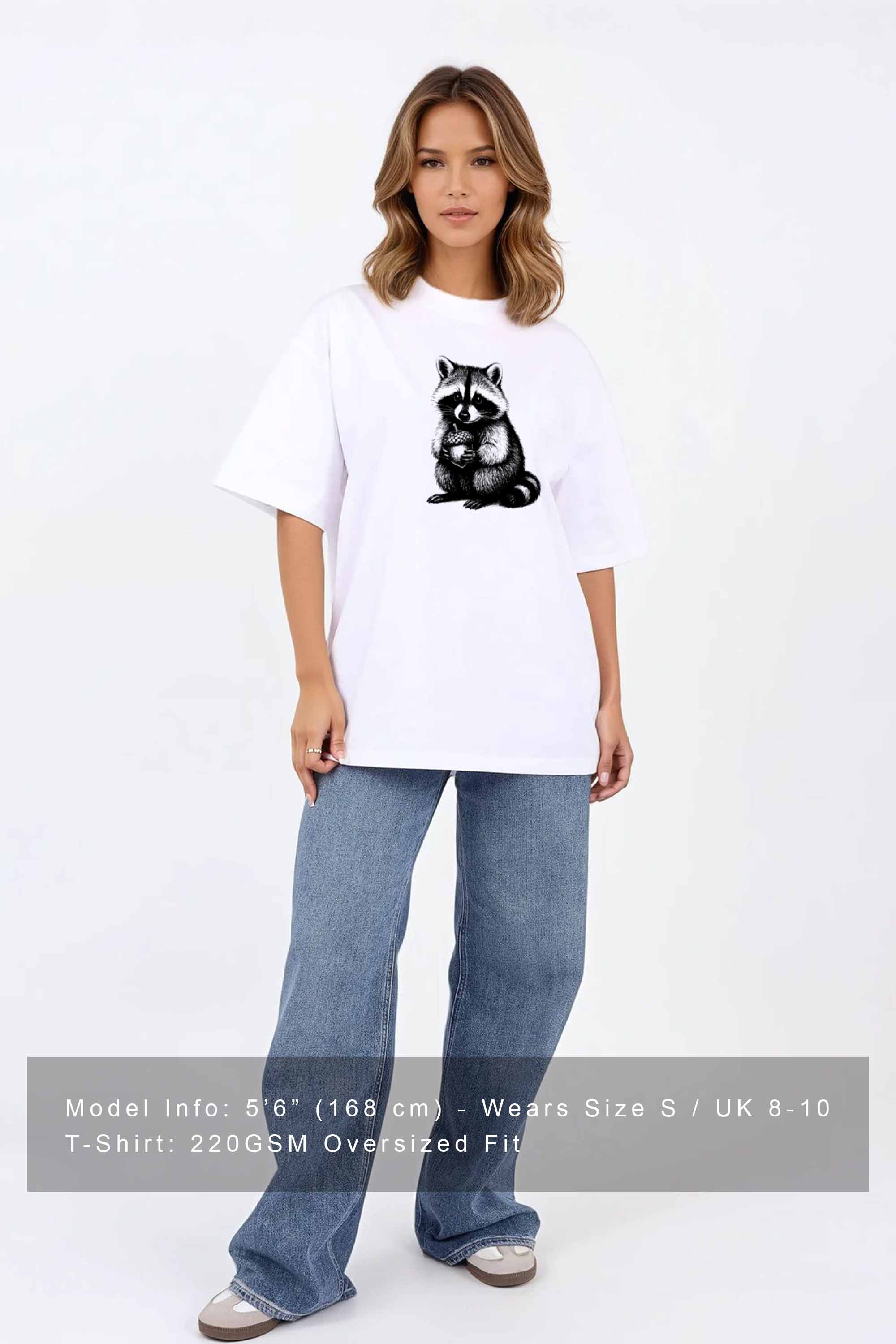 220GSM Oversized T-Shirt in Raccoon Line Art Print
