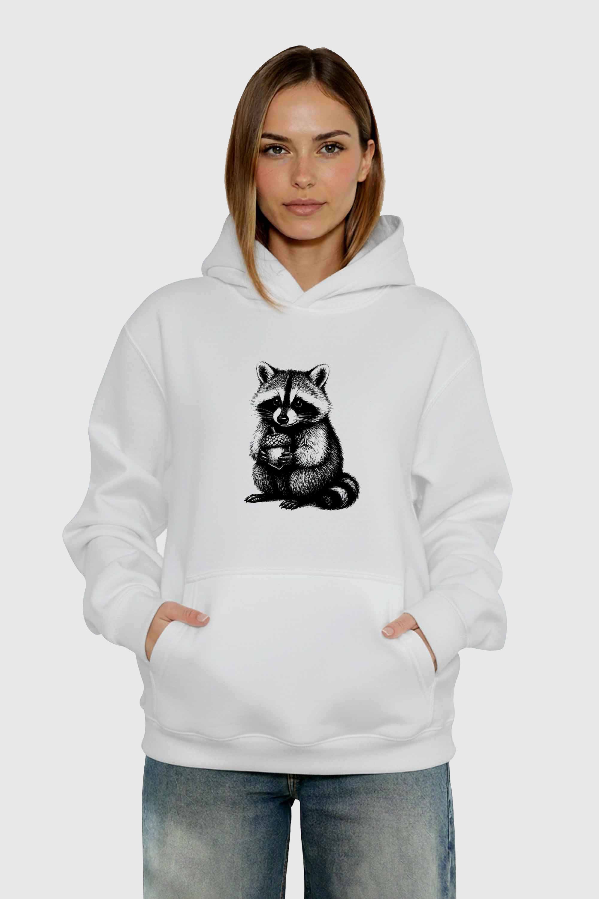 Unisex 280GSM Blended Raccoon Line Art Printed Hoodie