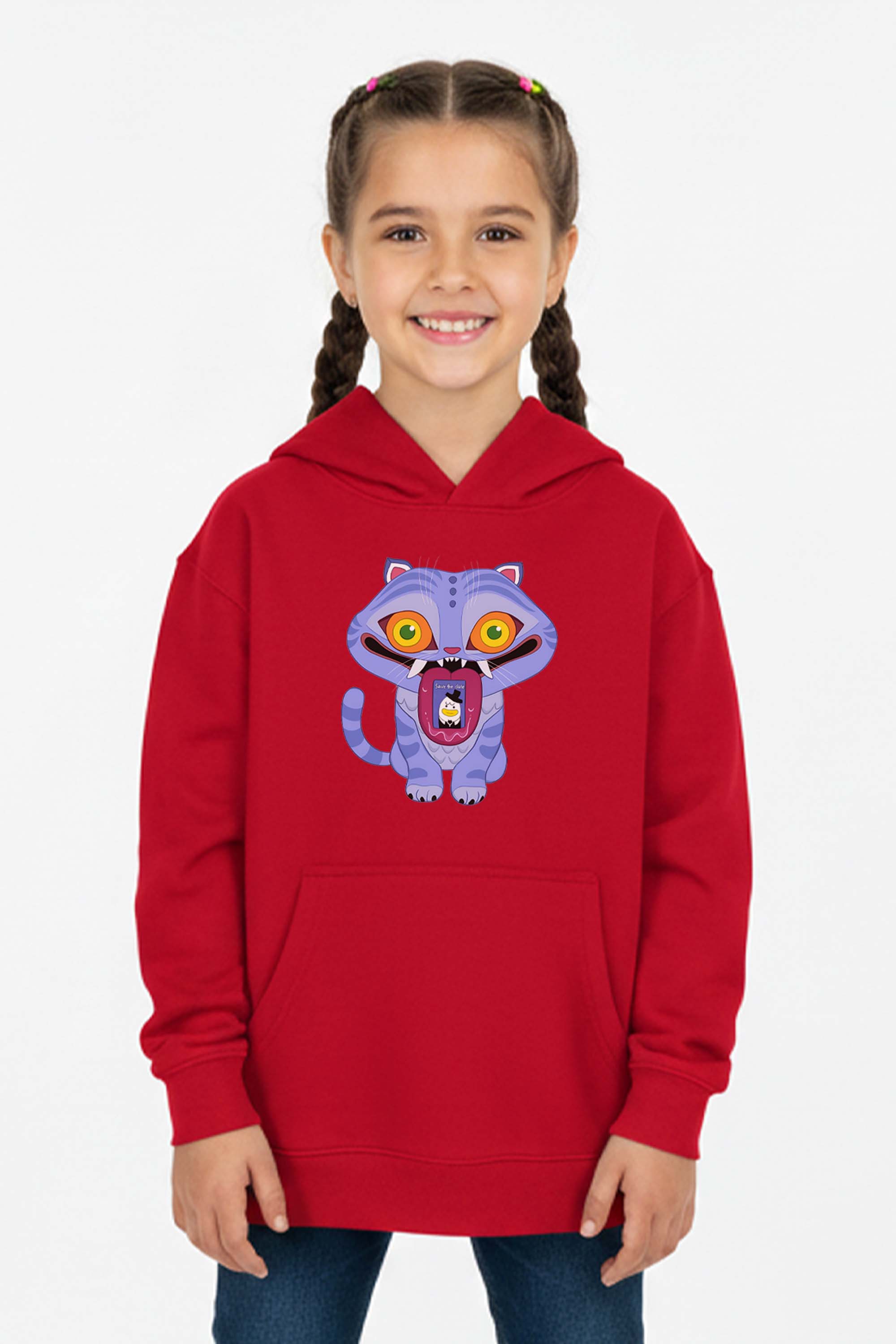 Kids K-Pop Derpy Demon Cat Graphic Printed Hoodie