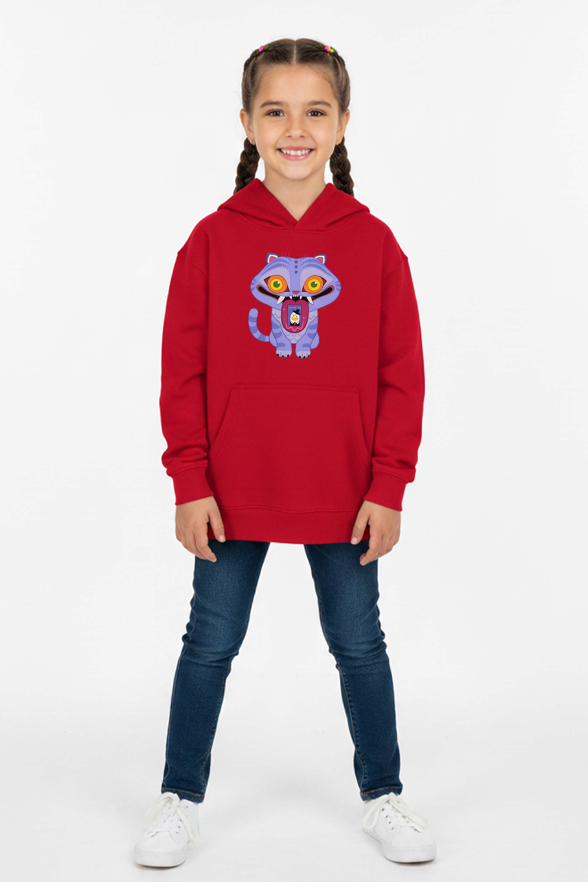 Kids K-Pop Derpy Demon Cat Graphic Printed Hoodie