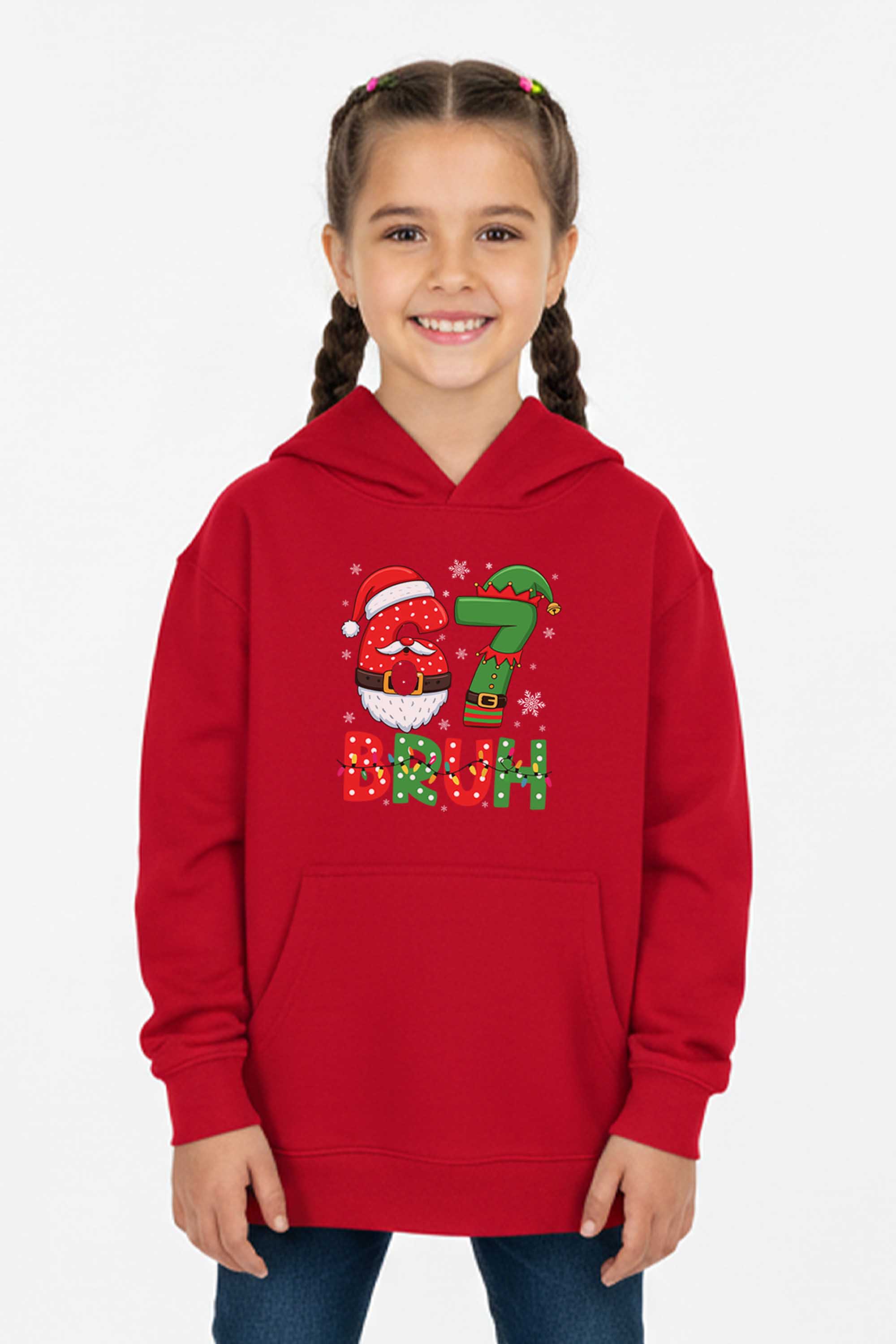 Kids 67 BRUH Christmas Graphic Printed Hoodie