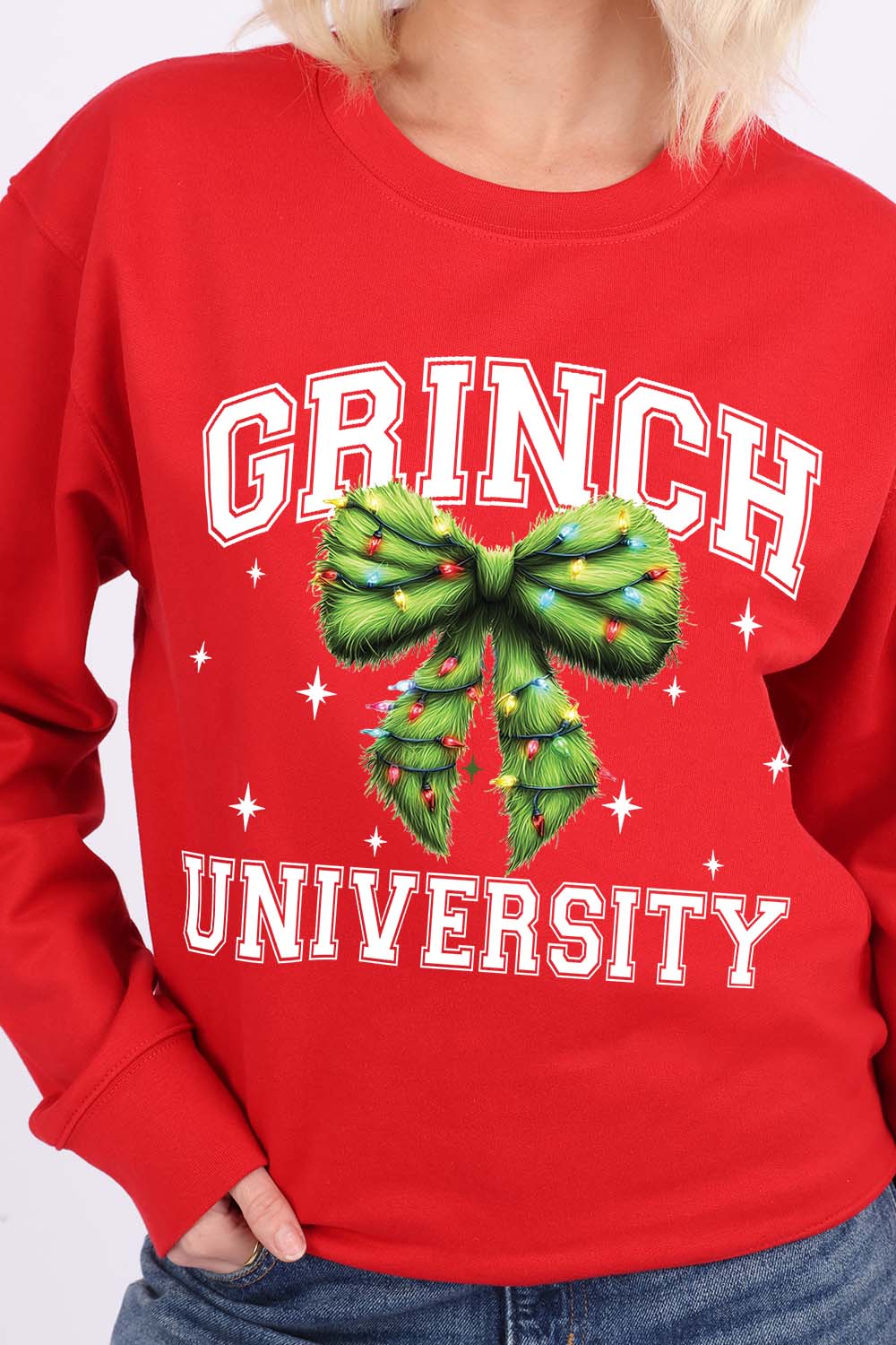 Grinch University Bow Christmas Printed Sweatshirt