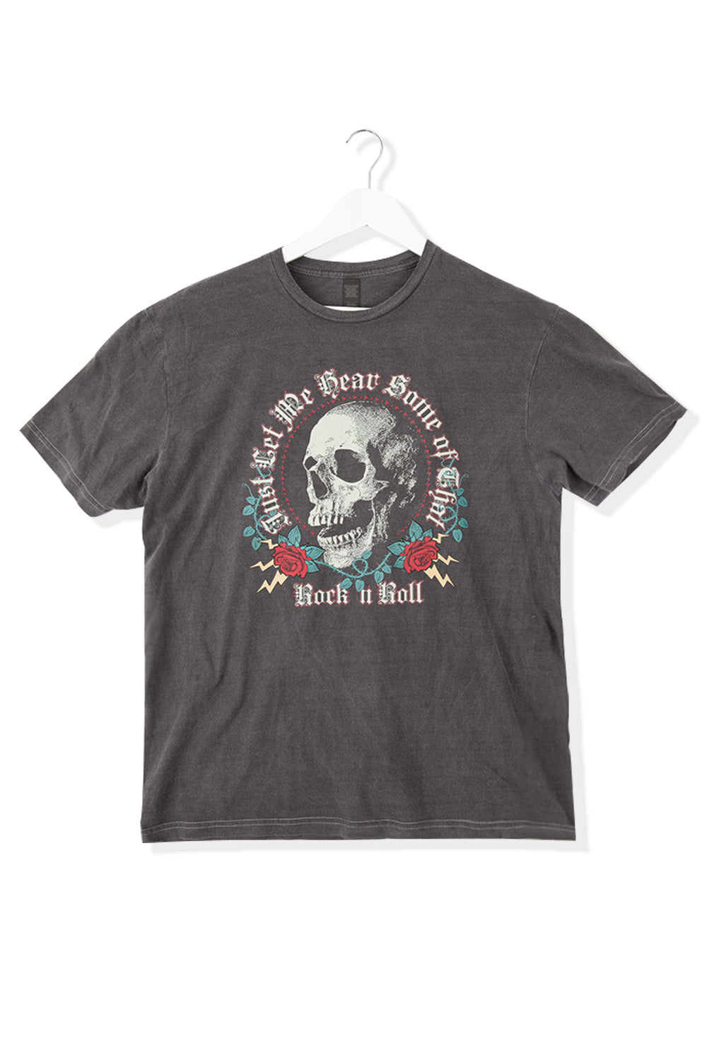 Rock & Roll Skull Print Acid Wash T-Shirt