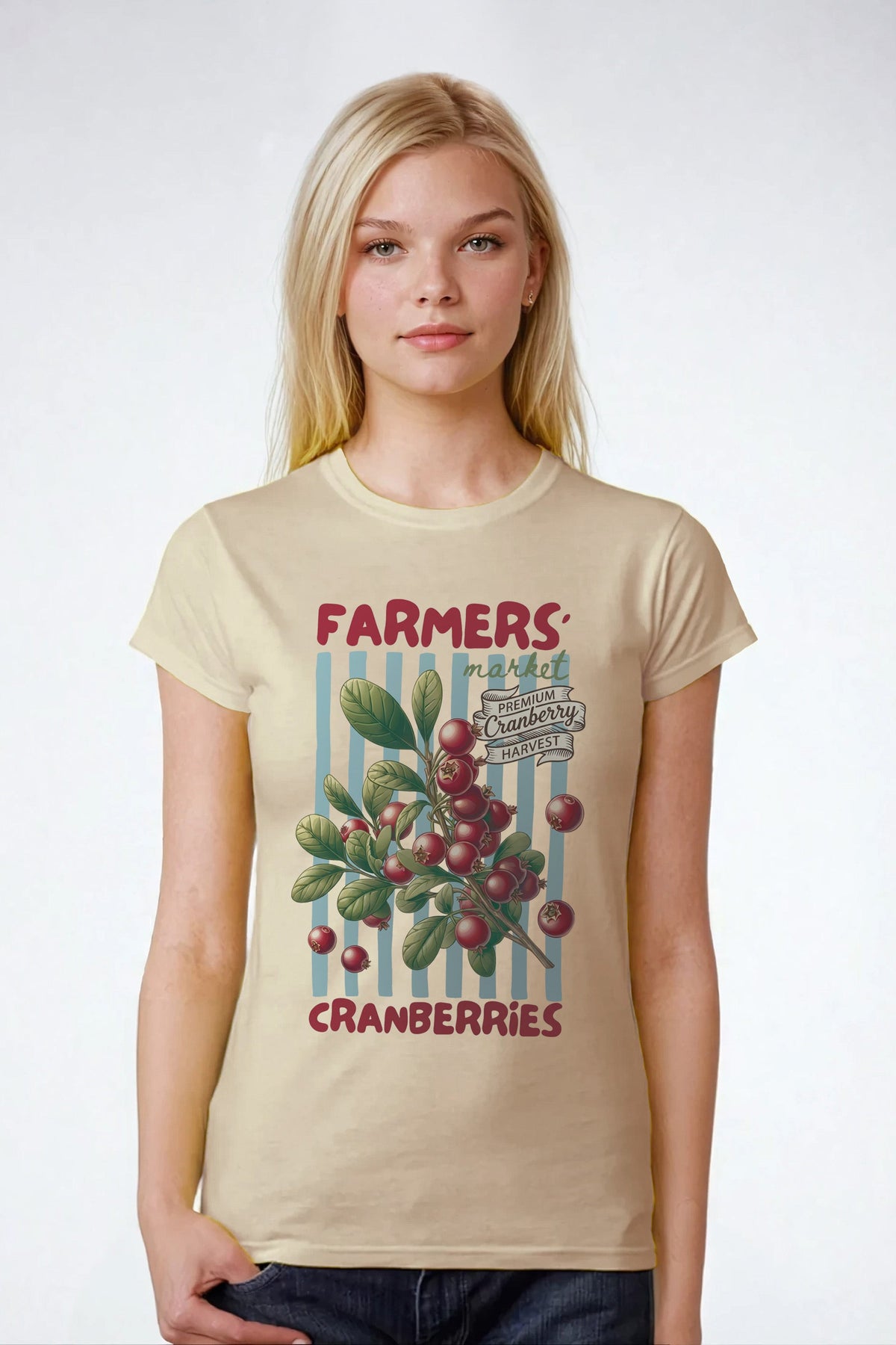 Farmers Market Cranberries Fitted Printed T-Shirt