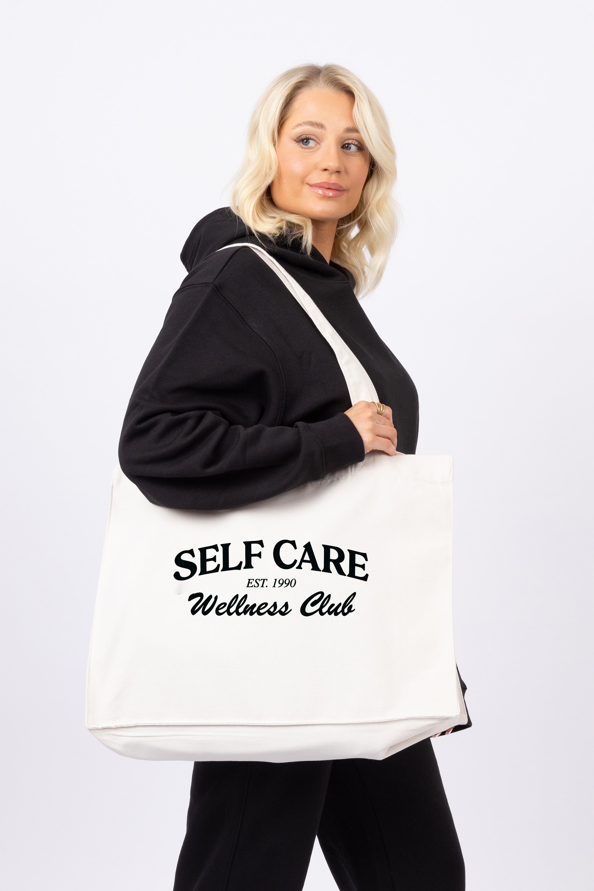 Self Care Wellness Printed Woven Shopping Tote Bag