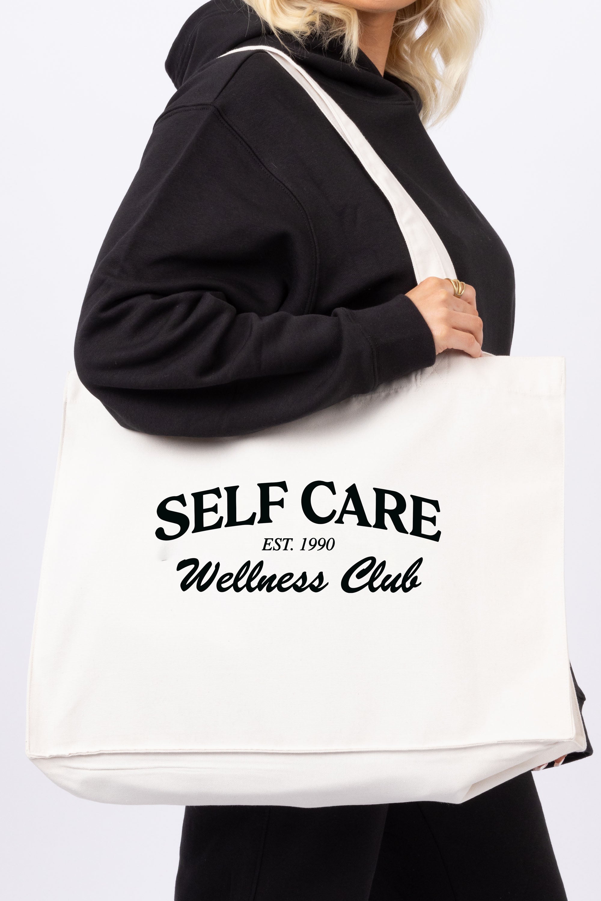Self Care Wellness Printed Woven Shopping Tote Bag