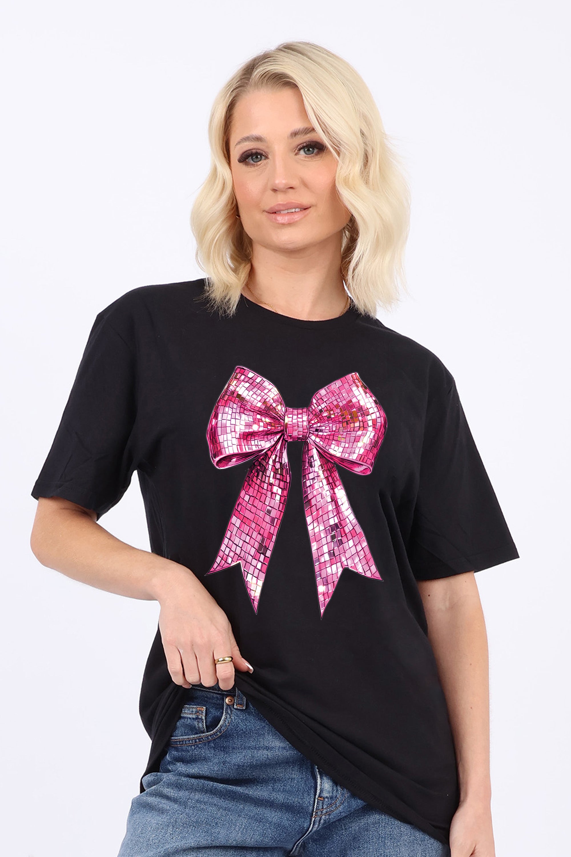 Sequin Pink Bow Printed T-Shirt (Custom Pack)